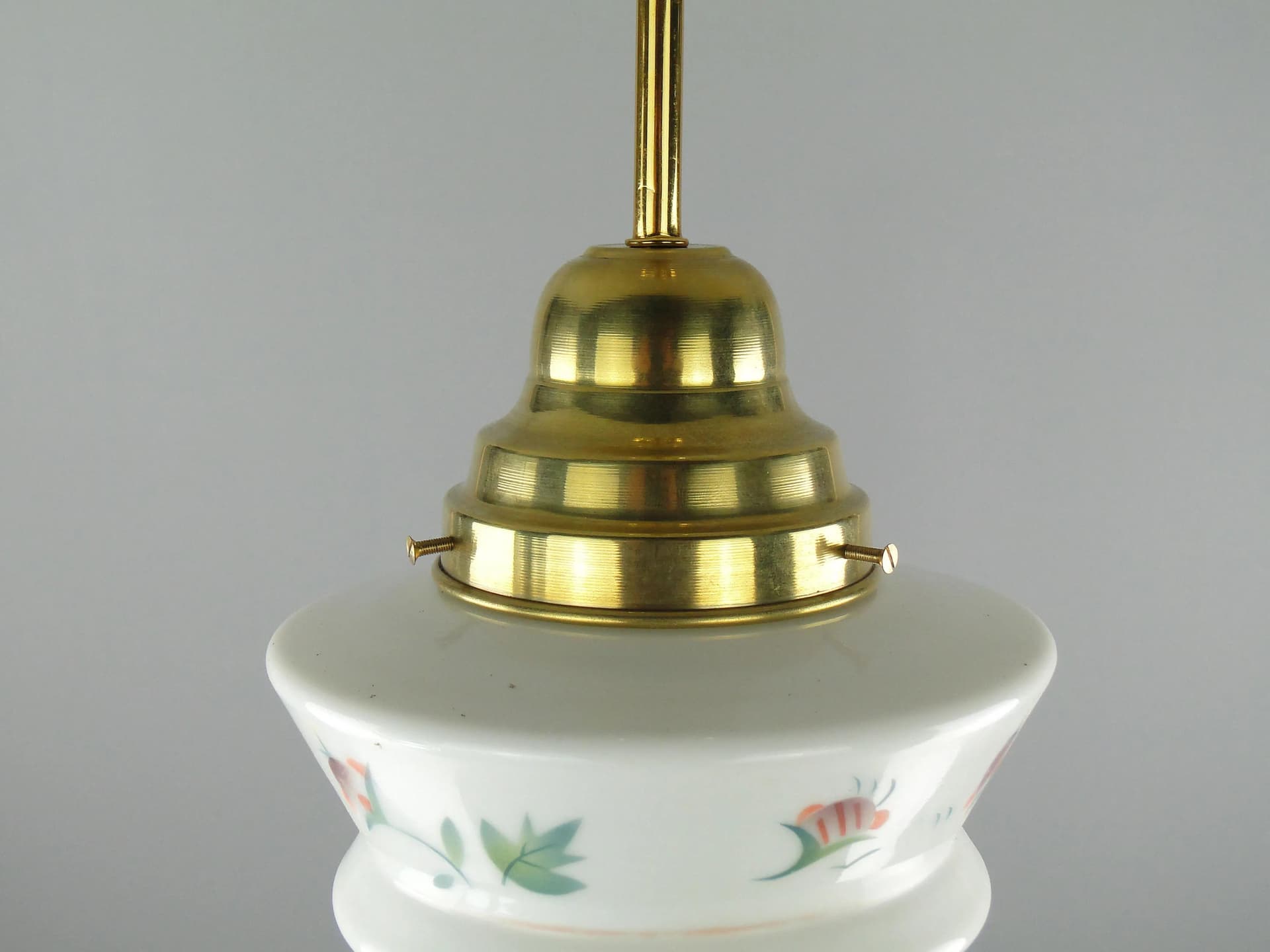 Lampa wisząca Art déco, szkło ivory white, mosiądz, Polska, lata 20. - 163645