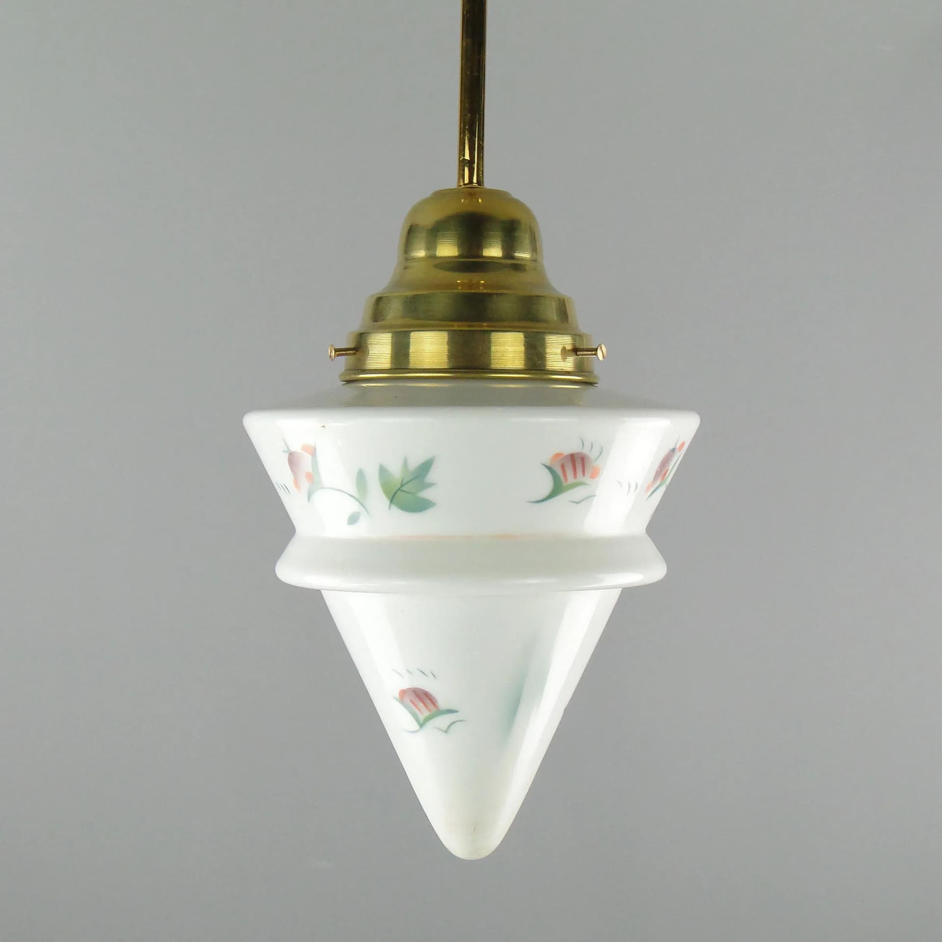 Lampa wisząca Art déco, szkło ivory white, mosiądz, Polska, lata 20. - 163642