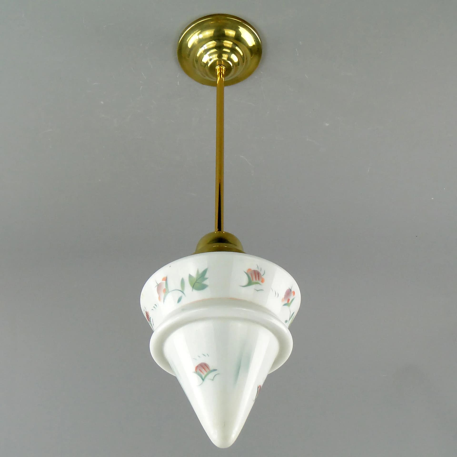 Lampa wisząca Art déco, szkło ivory white, mosiądz, Polska, lata 20. - 163647