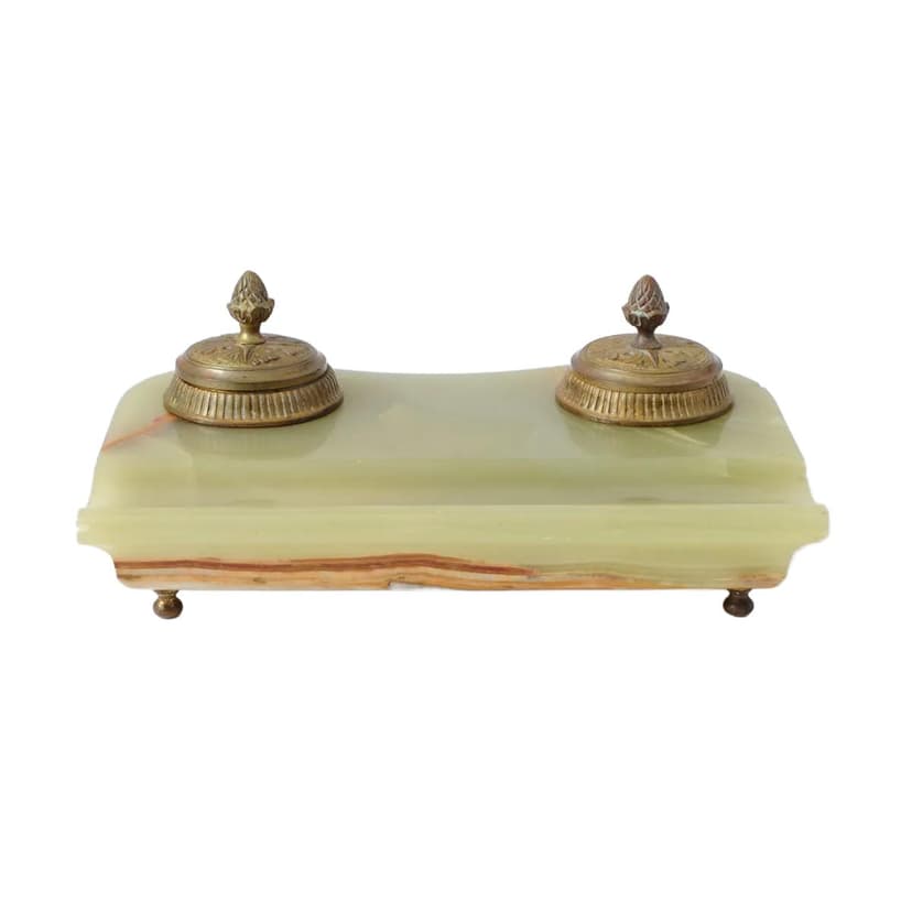 Ekrytuar, onyks zielony, mosiądz złocony, Francja, początek XX w.