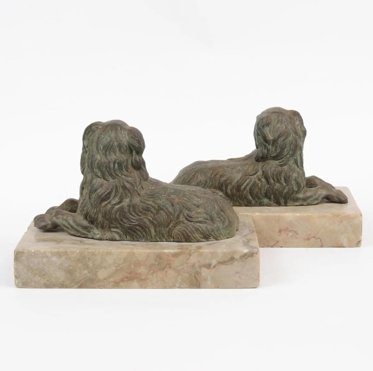 Pair of dog figurines, beige, cast iron marble, Germany, 19th c. - 161778