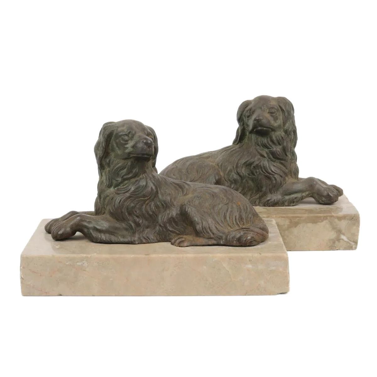 Pair of dog figurines, beige, cast iron marble, Germany, 19th c.