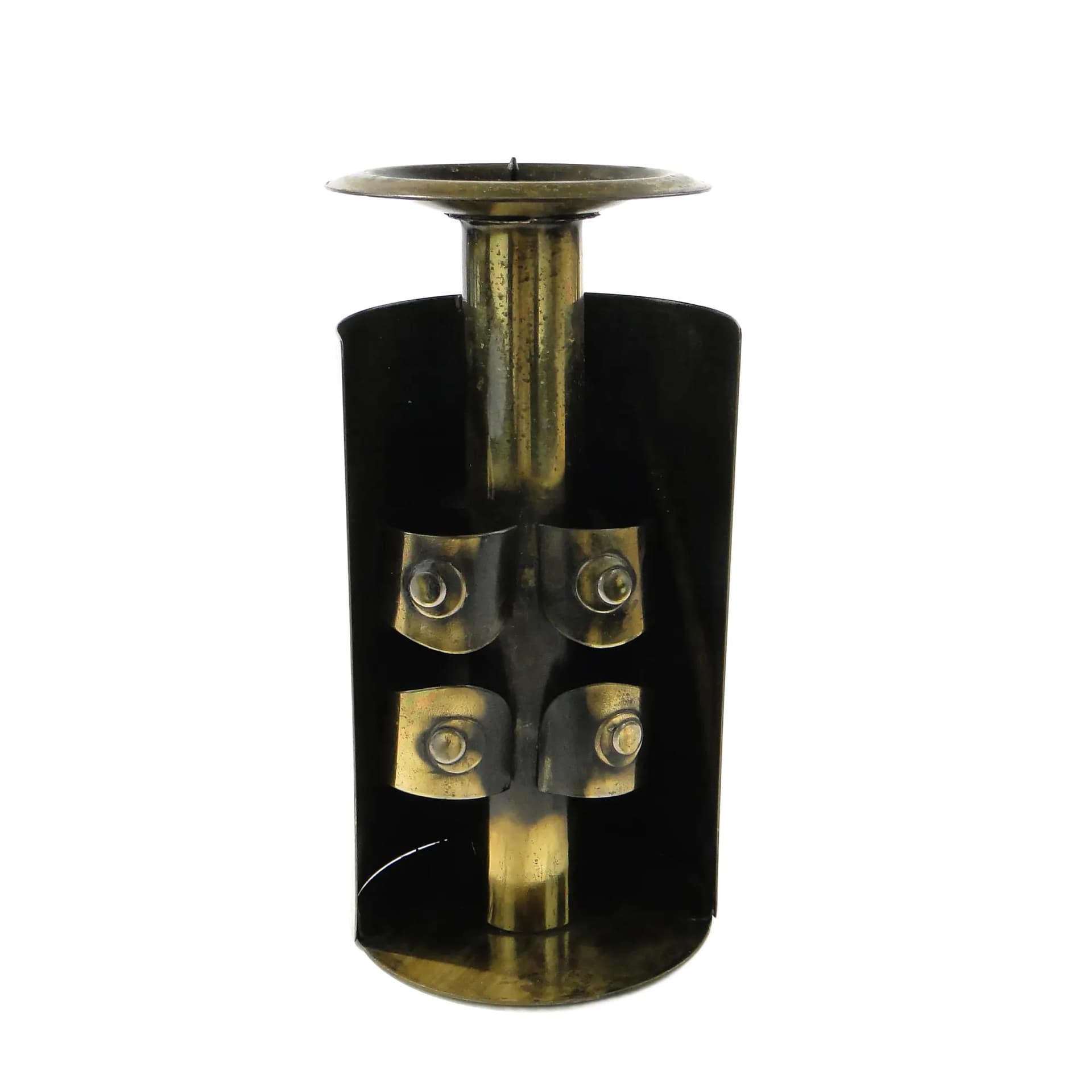 Brutalist candlestick, golden brass, by Cz. Palczewski, Poland, 1970s