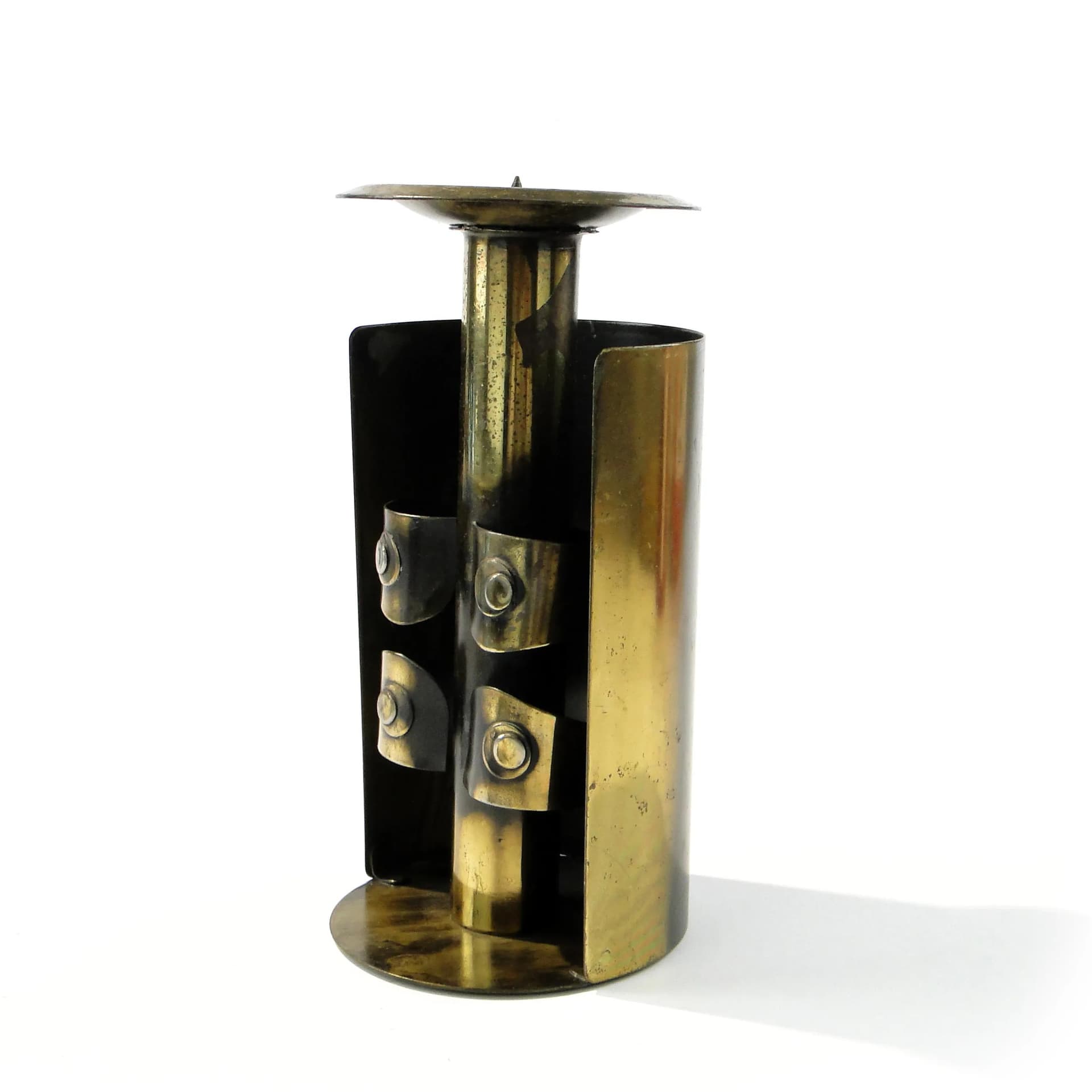Brutalist candlestick, golden brass, by Cz. Palczewski, Poland, 1970s - 163598