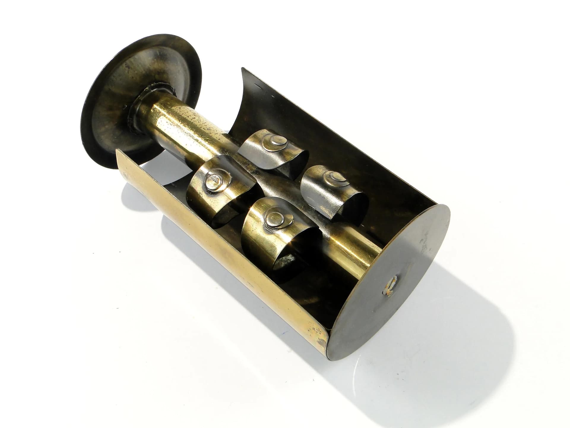 Brutalist candlestick, golden brass, by Cz. Palczewski, Poland, 1970s - 163601