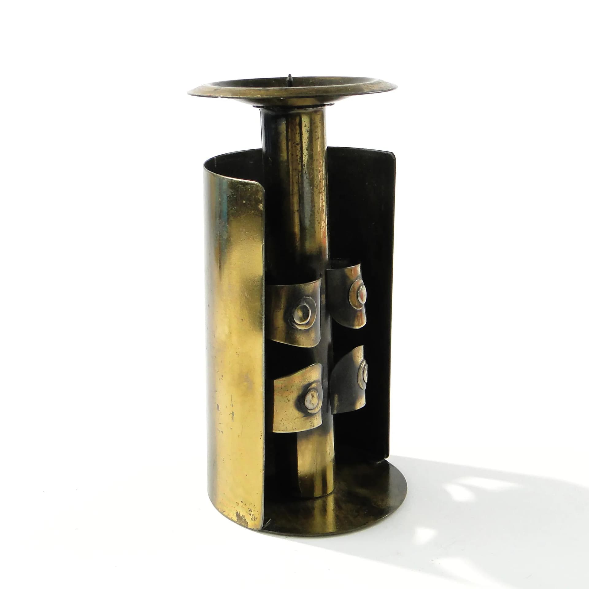 Brutalist candlestick, golden brass, by Cz. Palczewski, Poland, 1970s - 163597