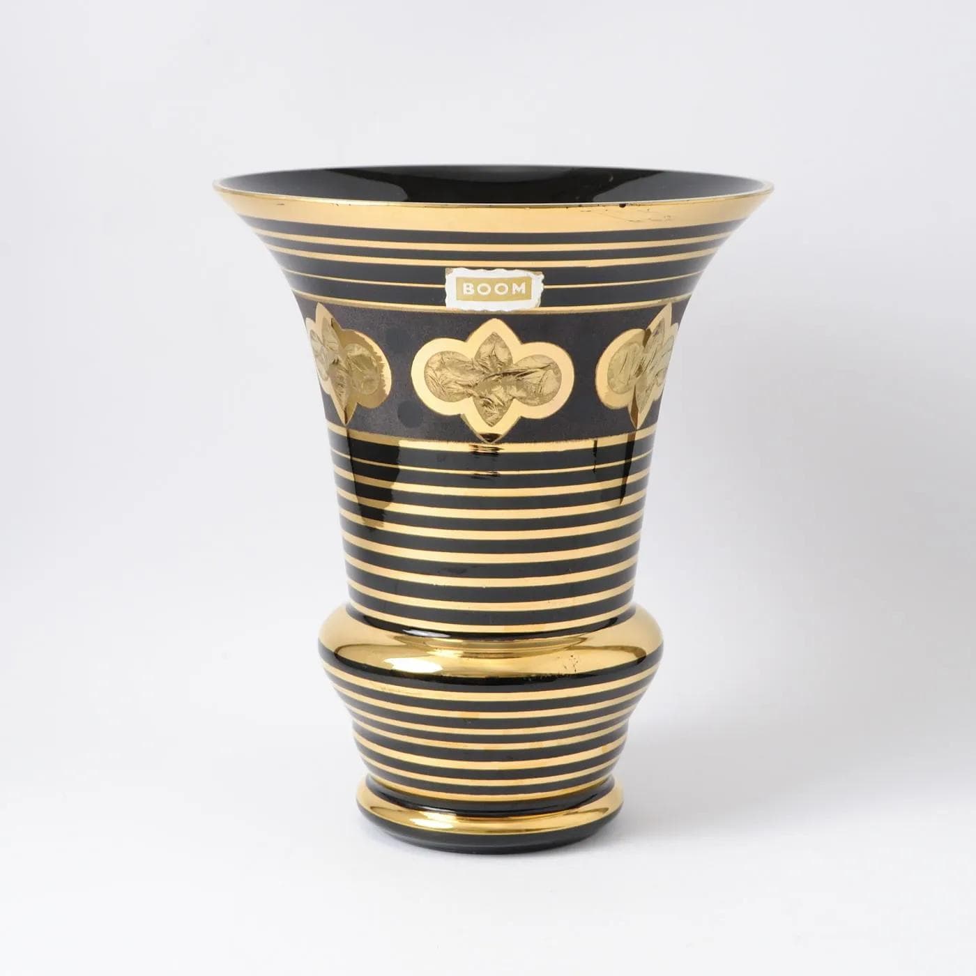 Wazon art déco, szkło czarny złoty, De Rupel, Belgia, lata 40. - 161748