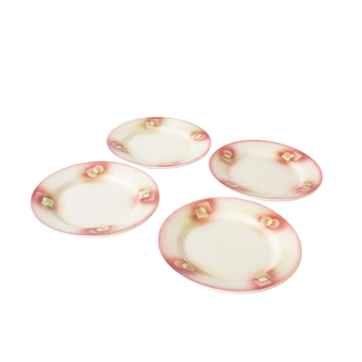 Komplet czterech talerzy art déco, multikolor, fajans, Chodzież Stanisław Mańczak, Polska, lata 30.