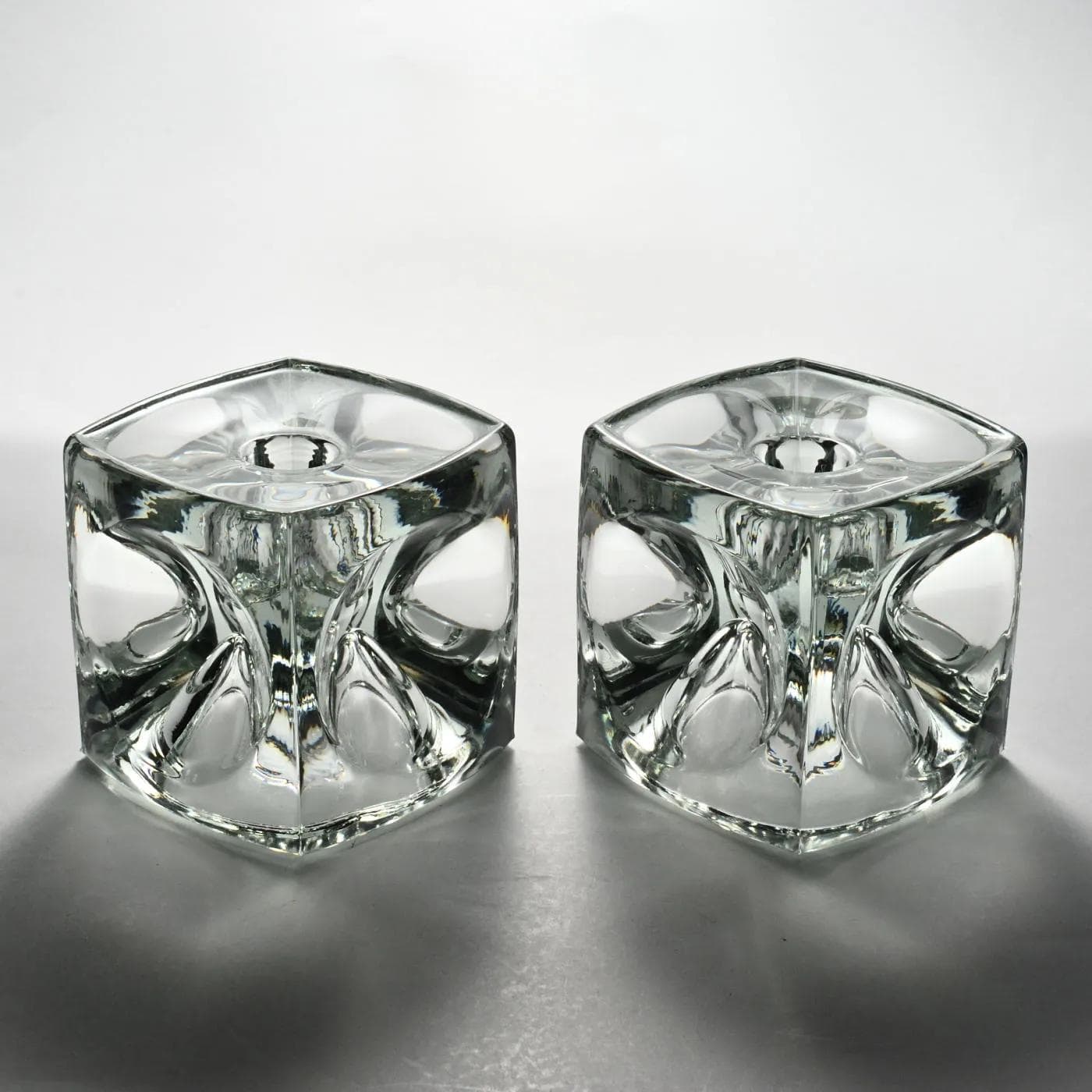 Pair of candleholders, transparent glass, by R. Jurnikl, Czechoslovakia, 1970s. - 161738