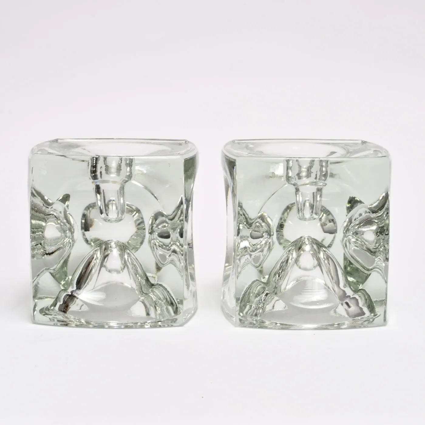 Pair of candleholders, transparent glass, by R. Jurnikl, Czechoslovakia, 1970s. - 161734