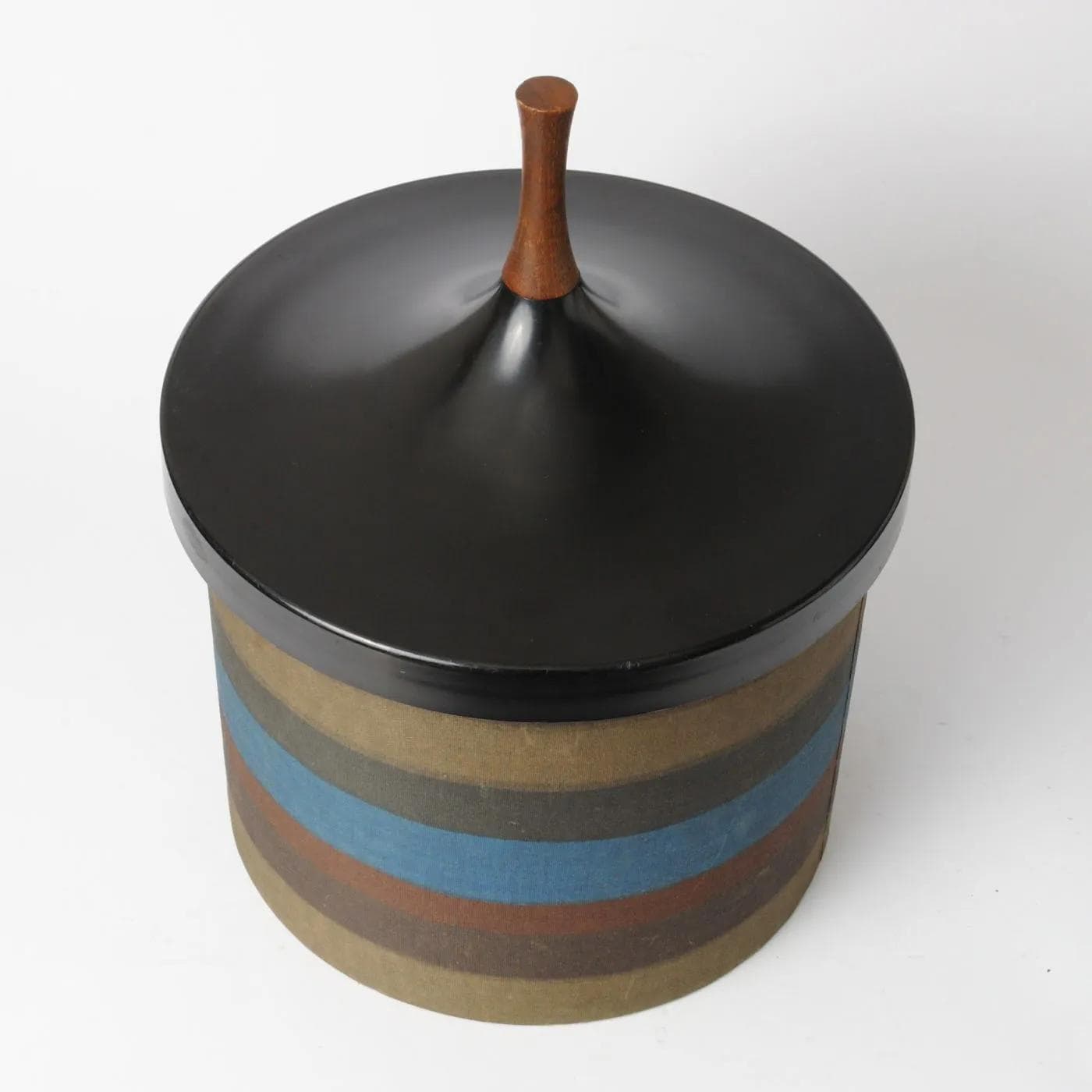 Ice bucket, multicolor, plastic, fabric, teak, Denmark, 1960s. - 161716