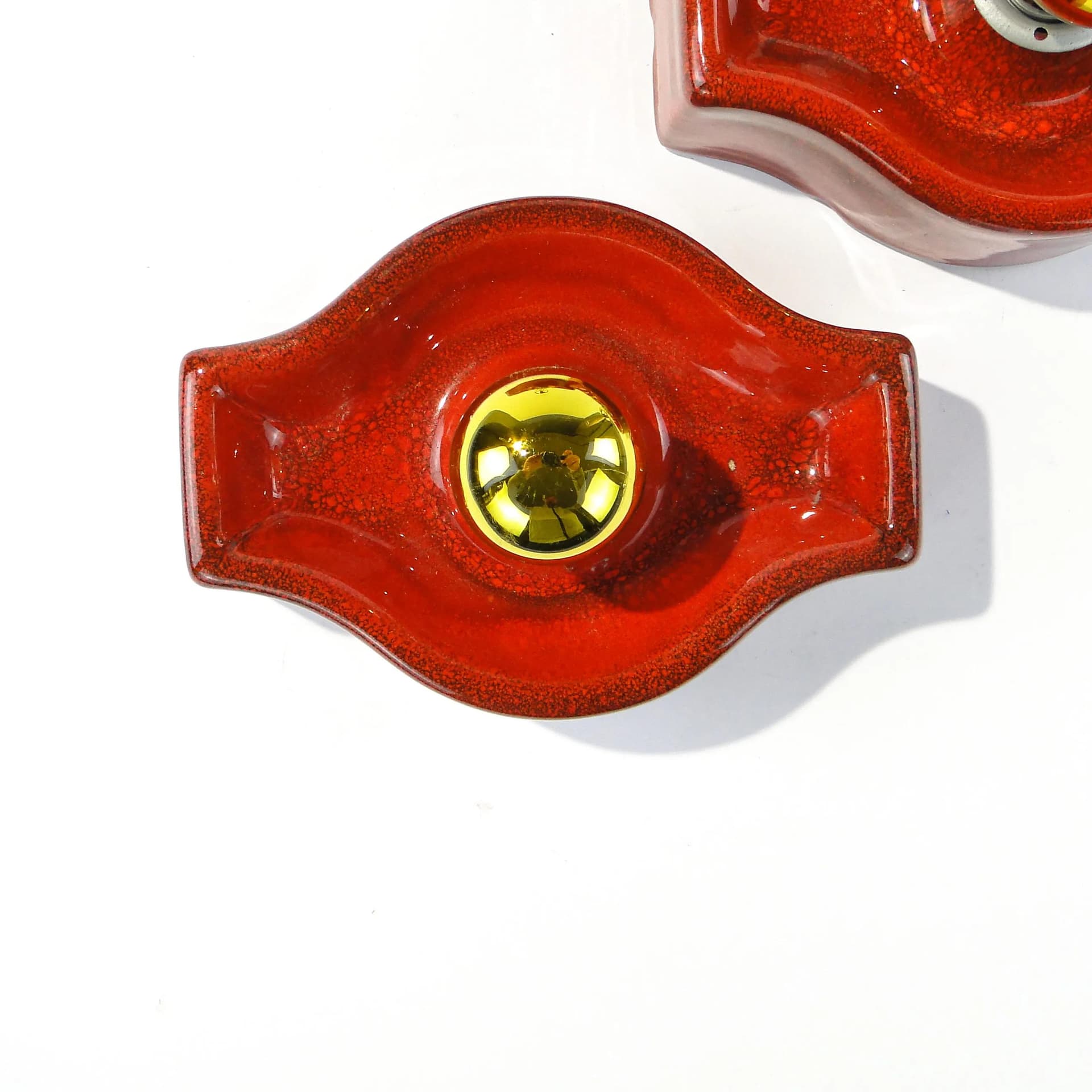 Set of three wall sconces, red ceramic, Honsel, Germany, 1950s - 163543