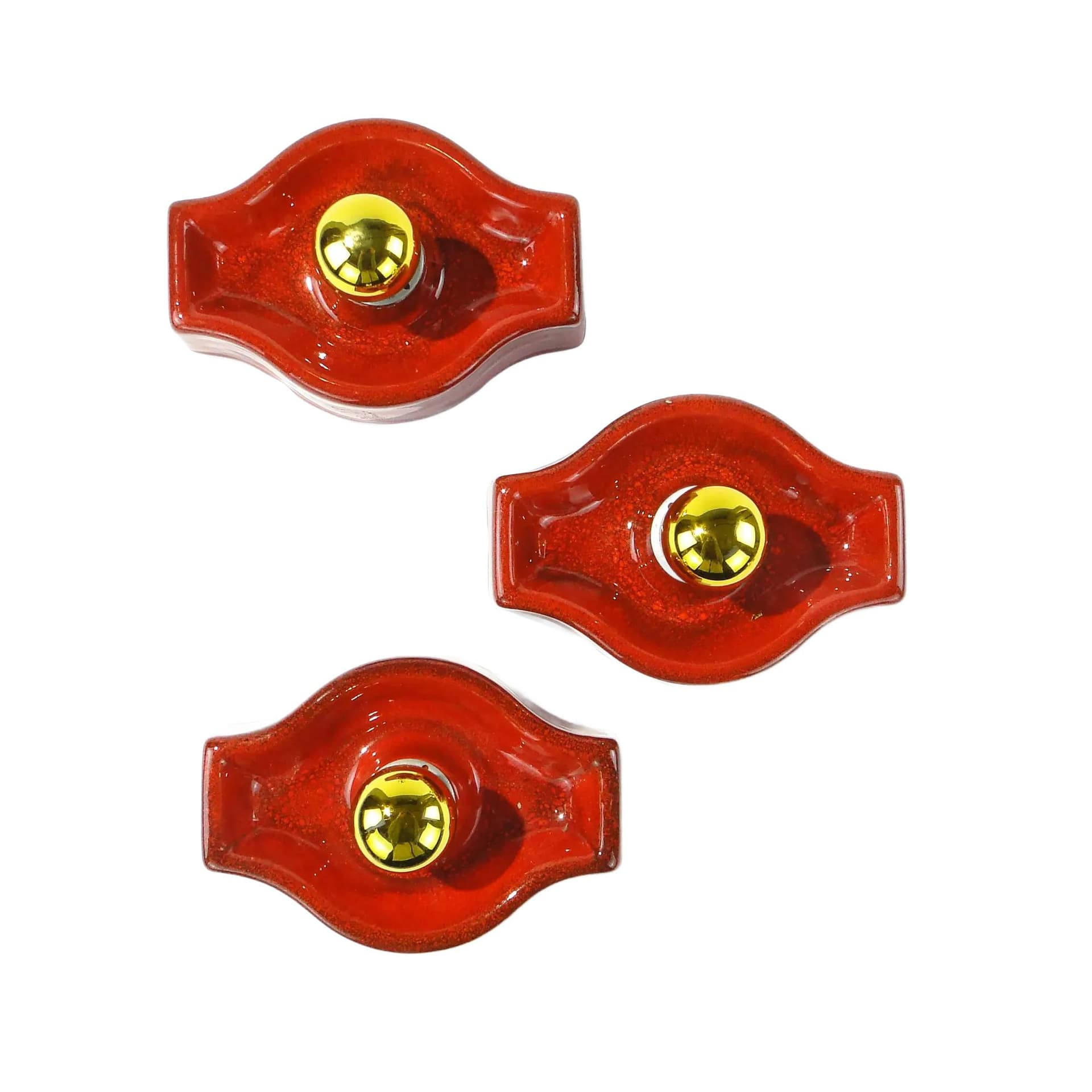 Set of three wall sconces, red ceramic, Honsel, Germany, 1950s