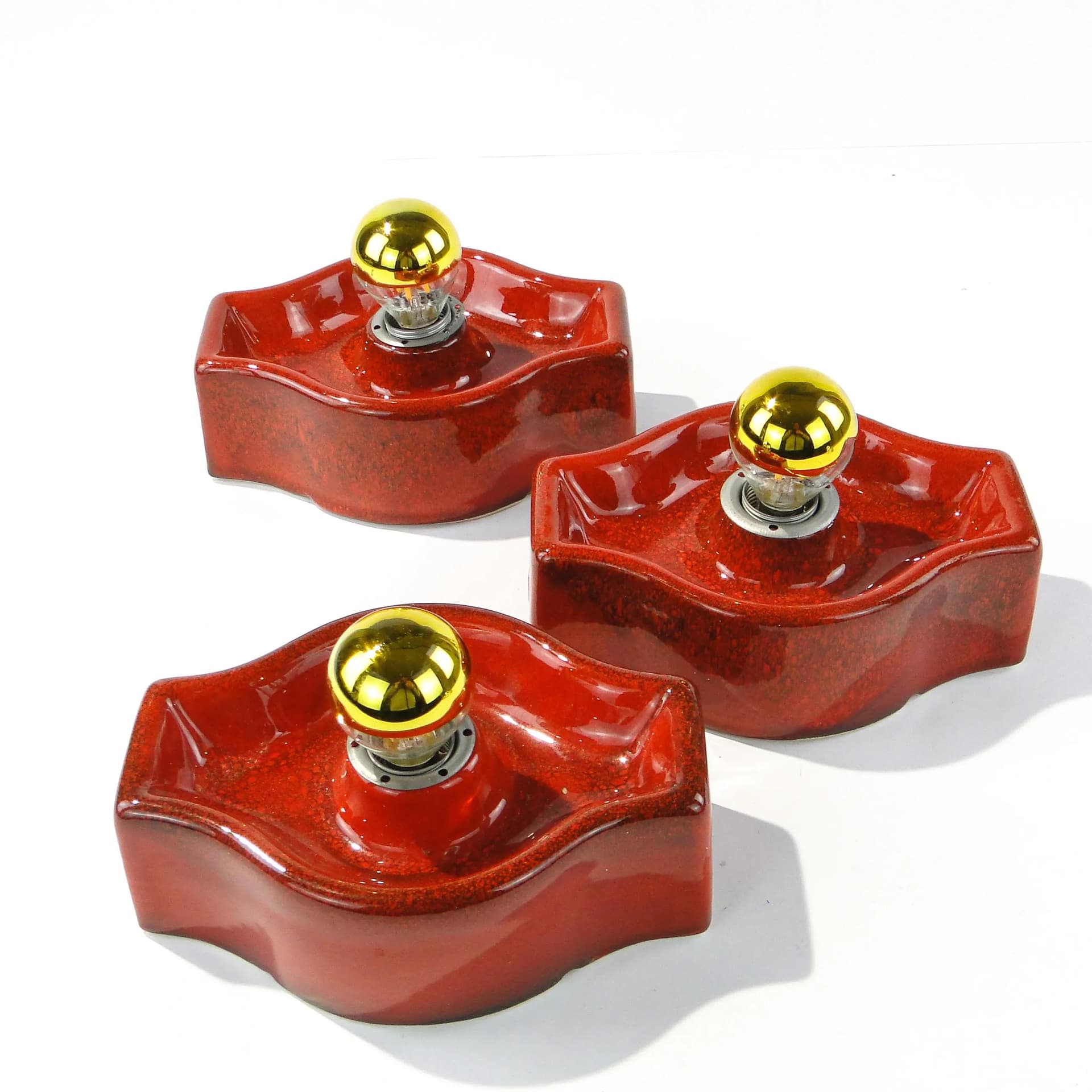Set of three wall sconces, red ceramic, Honsel, Germany, 1950s - 163544