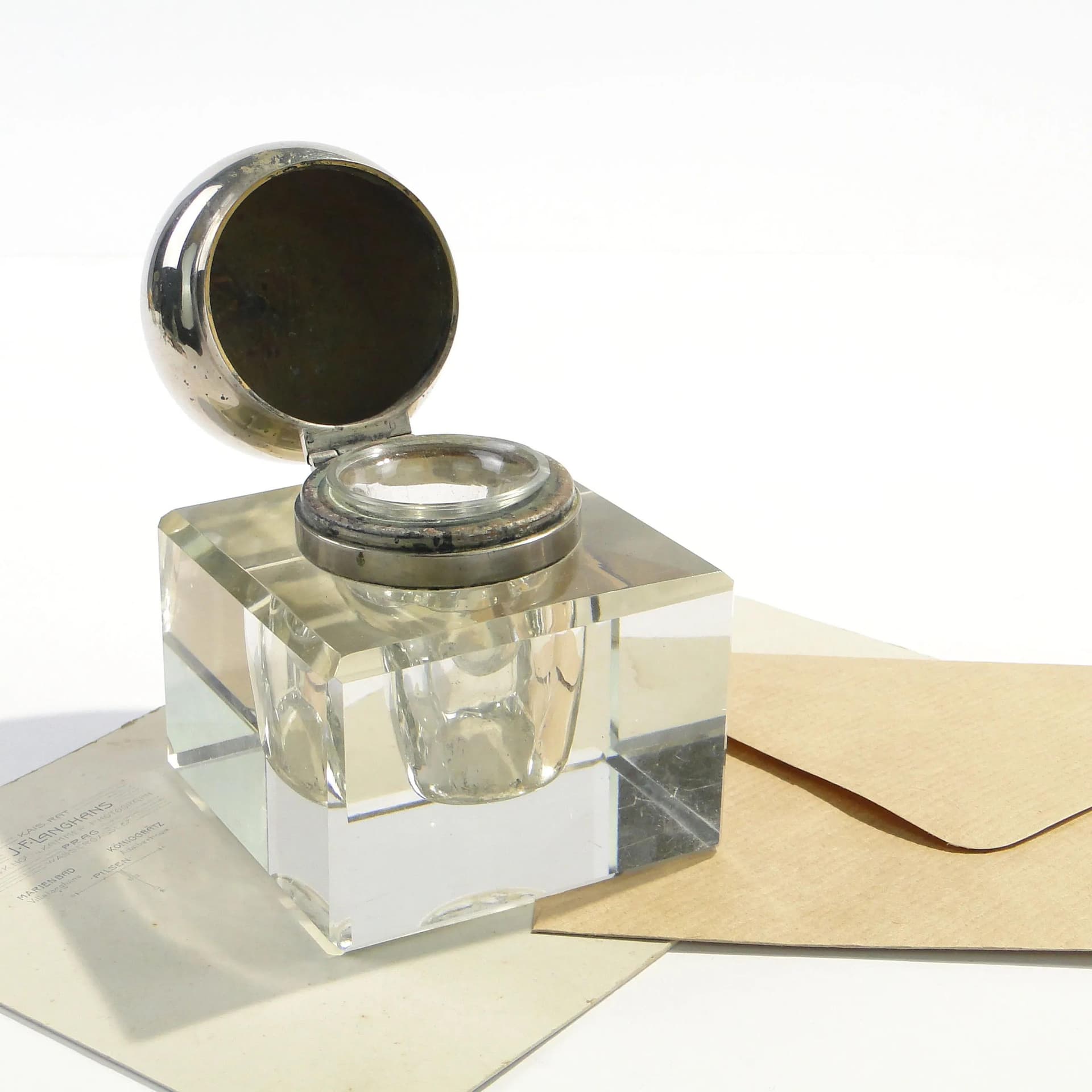 Kałamarz gabinetowy art déco, kryształ transparentny, Polska, lata 20. - 163483