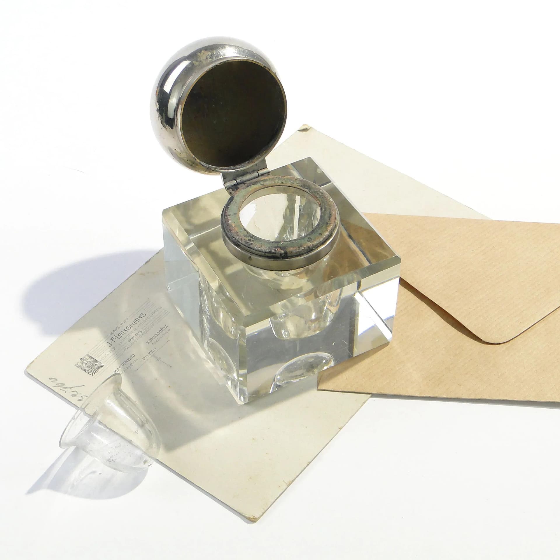 Kałamarz gabinetowy art déco, kryształ transparentny, Polska, lata 20. - 163485