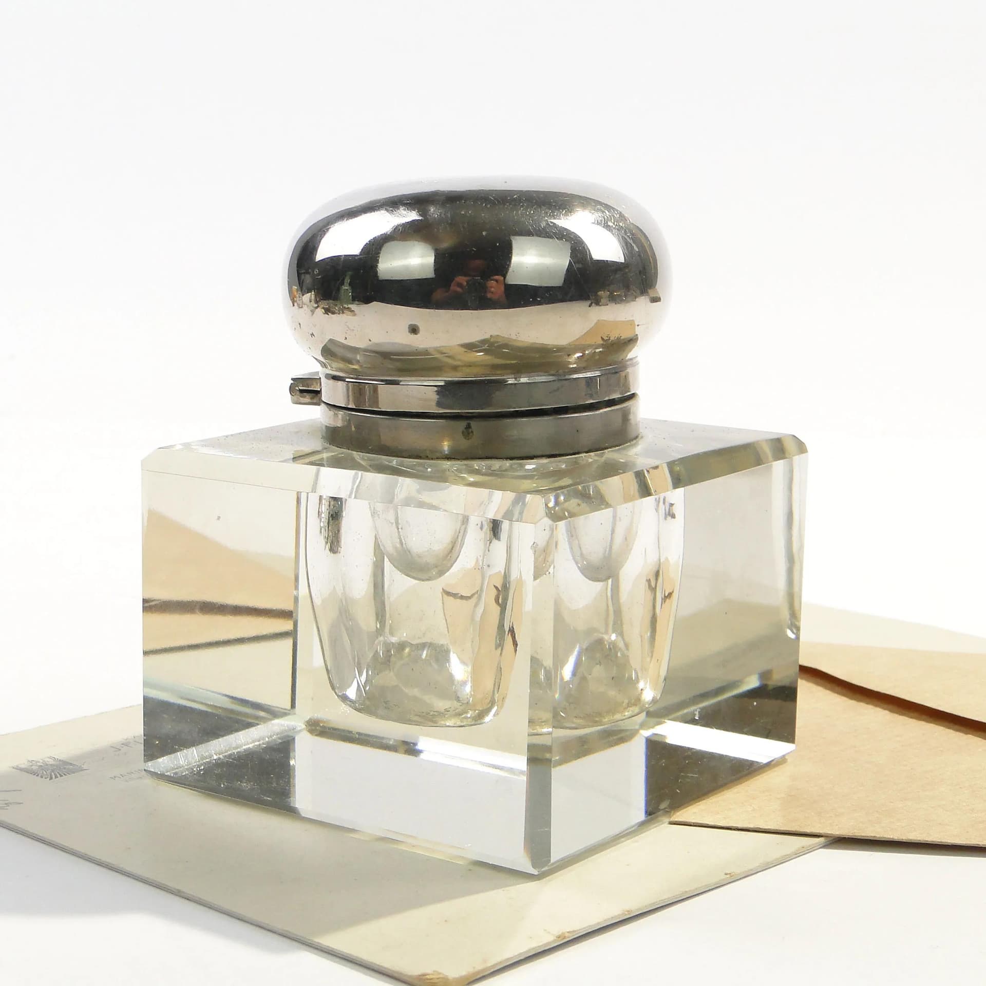 Kałamarz gabinetowy art déco, kryształ transparentny, Polska, lata 20. - 163482