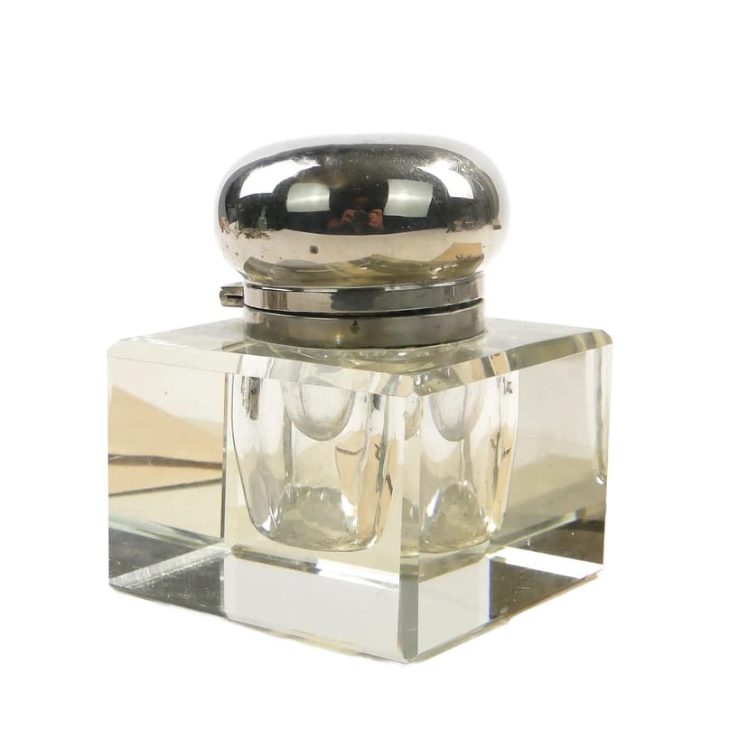 Kałamarz gabinetowy art déco, kryształ transparentny, Polska, lata 20.