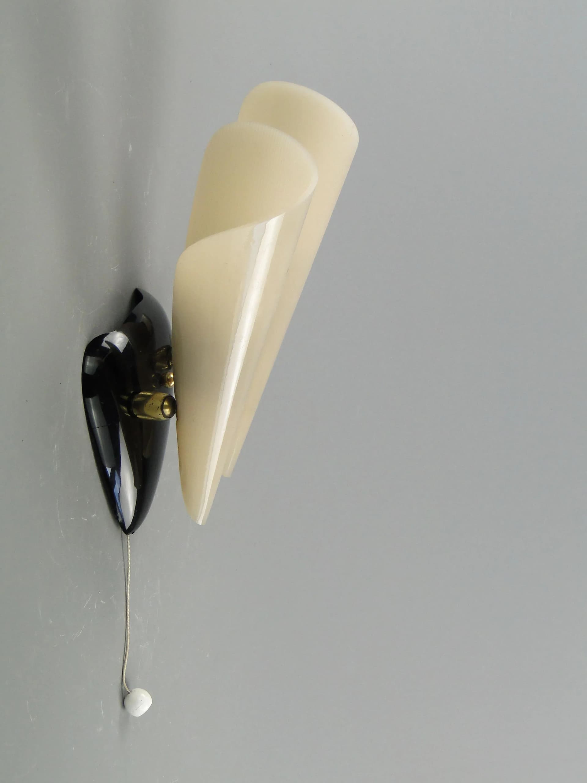Two-arm wall sconce, cream brass, black plastic, Stilnovo, Italy, 1950s - 163443