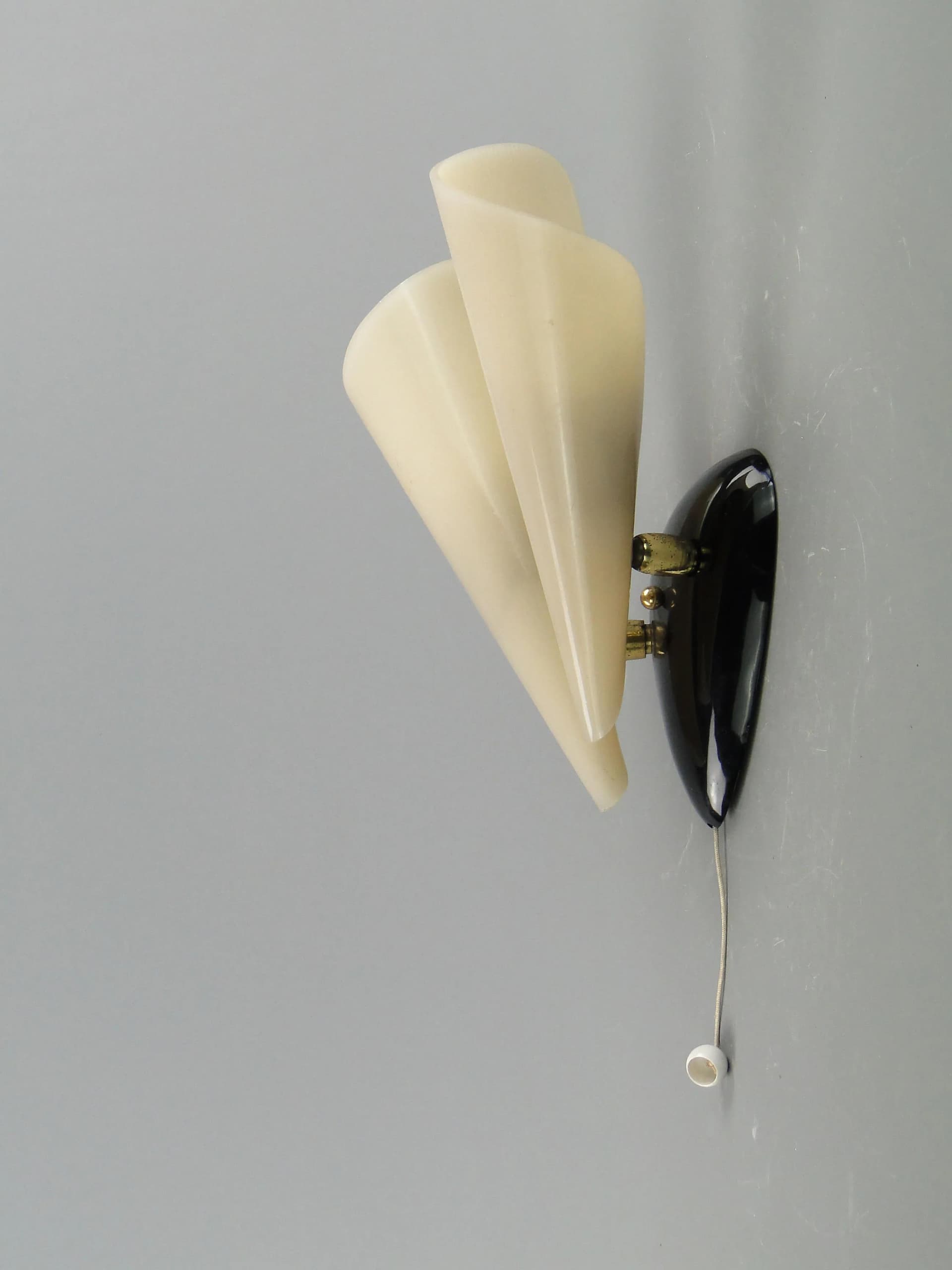 Two-arm wall sconce, cream brass, black plastic, Stilnovo, Italy, 1950s - 163446
