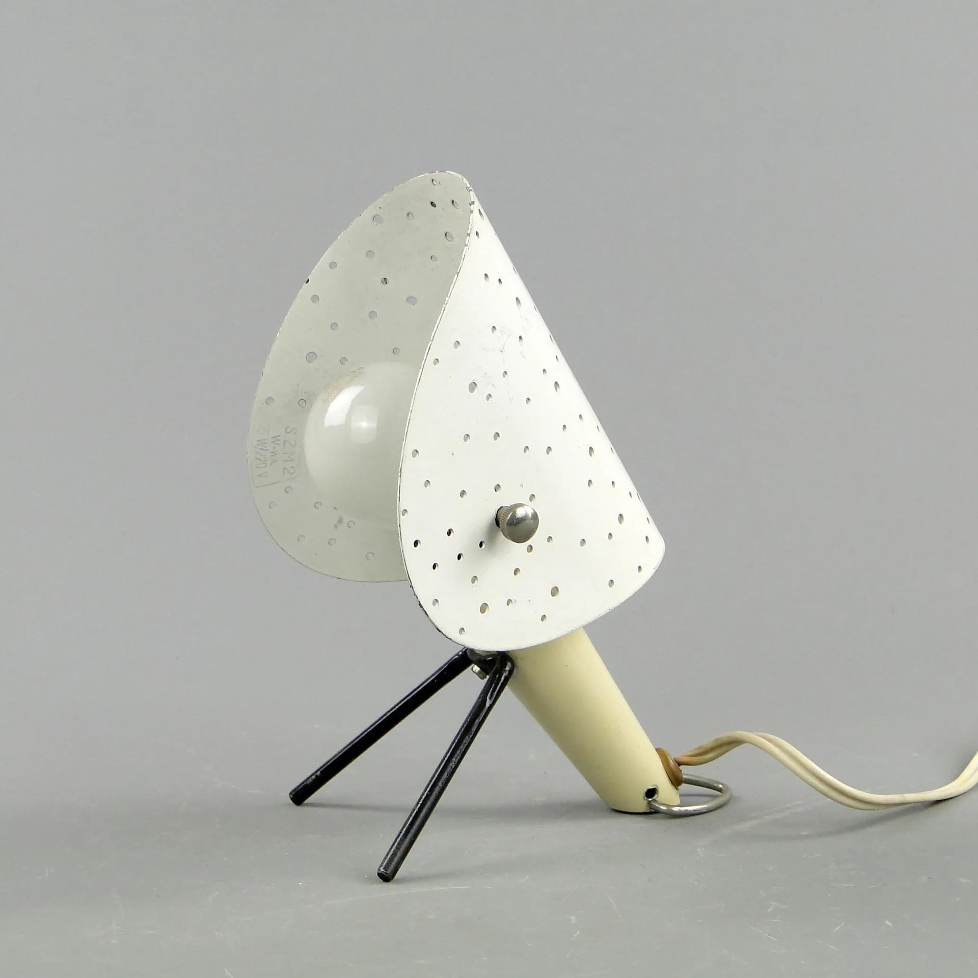 Table-wall lamp, ivory white metal, black metal accents, by A. Gałecki, Poland, 1960s - 163384