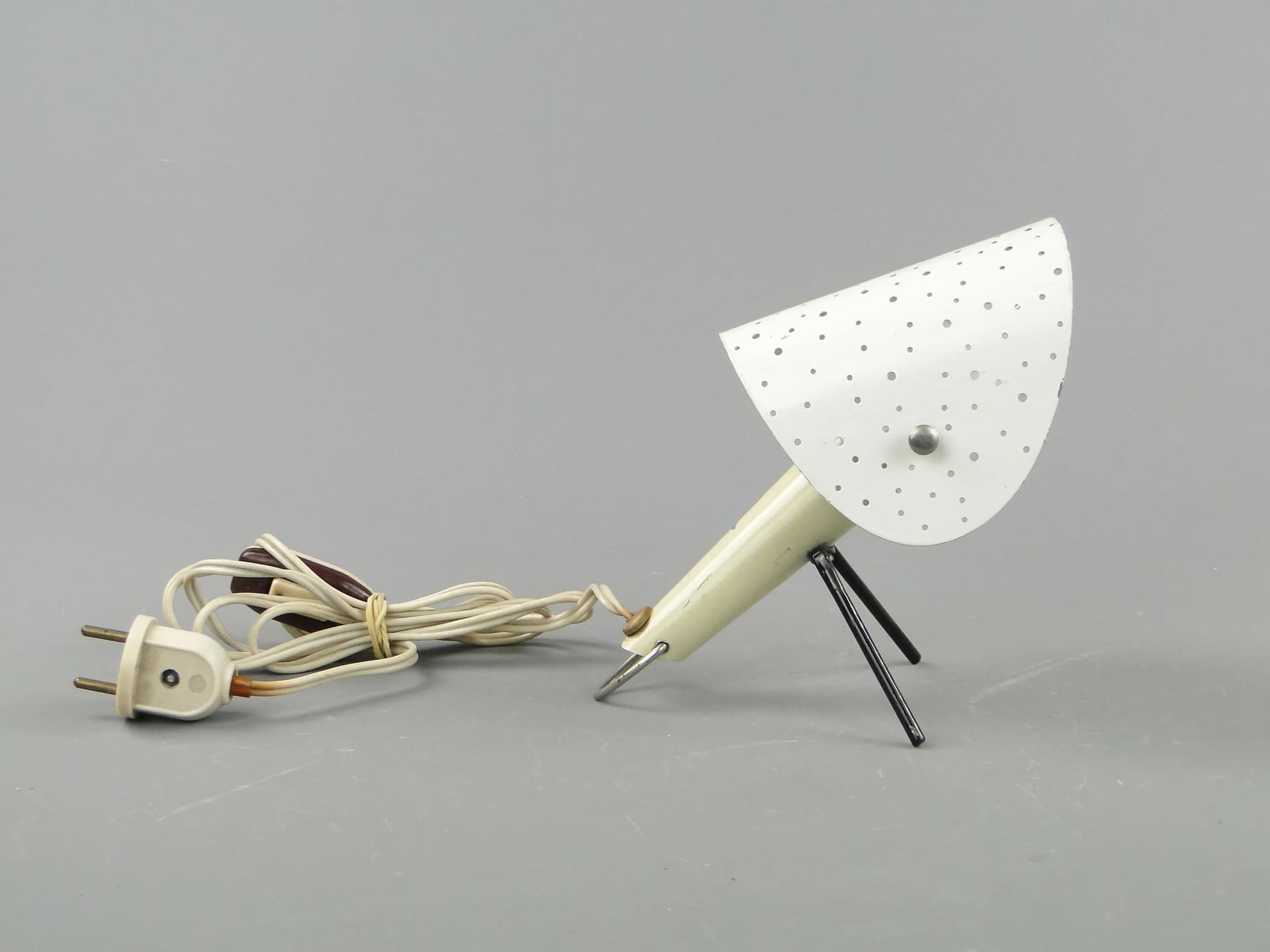 Table-wall lamp, ivory white metal, black metal accents, by A. Gałecki, Poland, 1960s - 163379