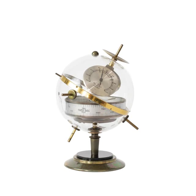 Weather station Sputnik, black, yellow, transparent, metal, plastic, Germany, 1980s. - DIMENSION