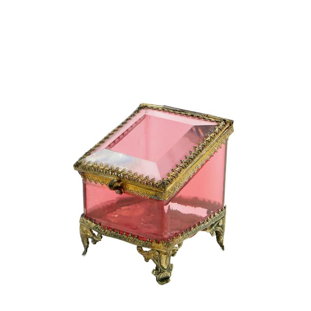 Jewelry box, pink crystal glass, Austria, 19th c. - DIMENSION