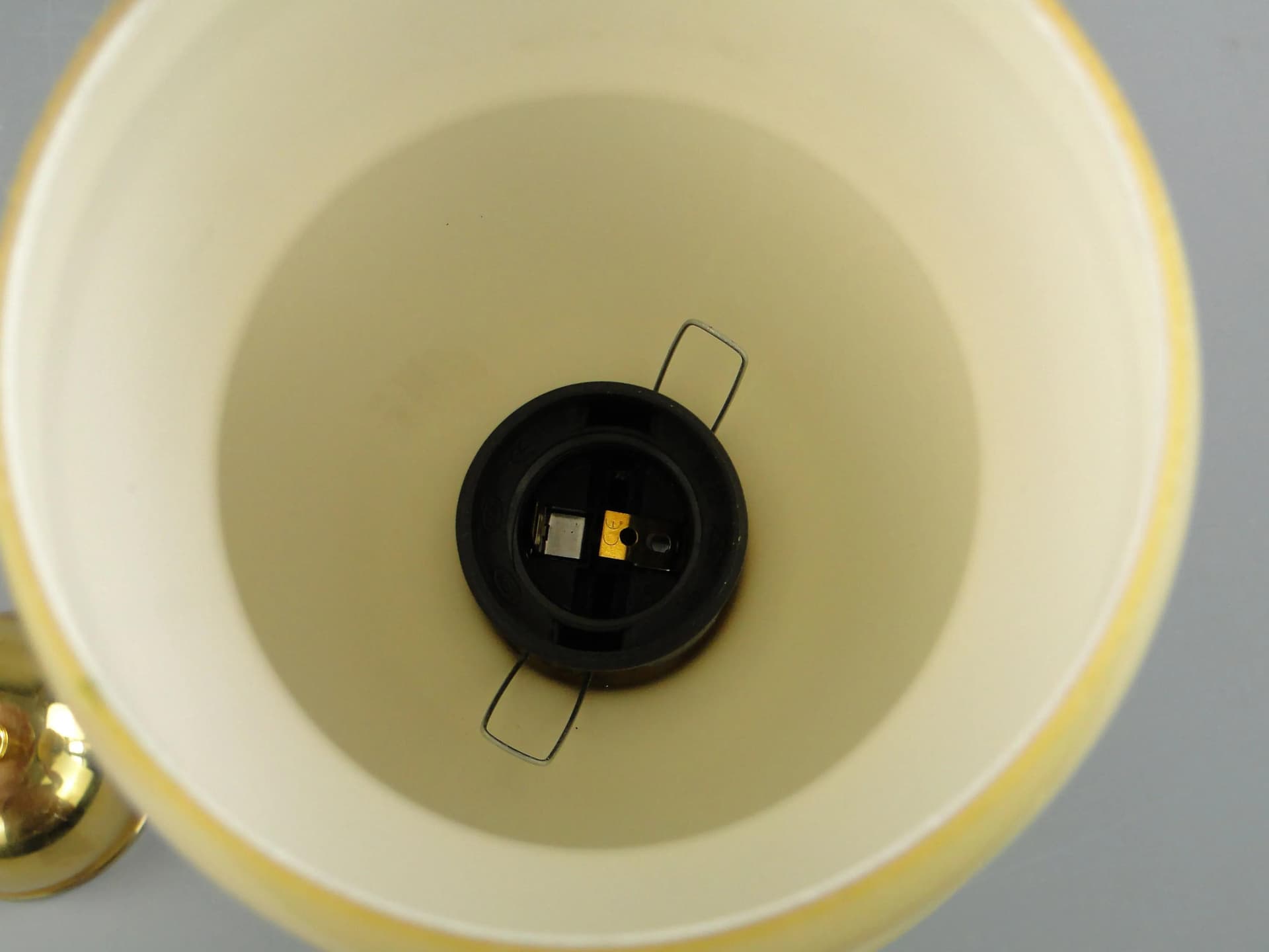 Pair of ceiling lamps, ecru glass, brass, Poland, 1950s. - 163290