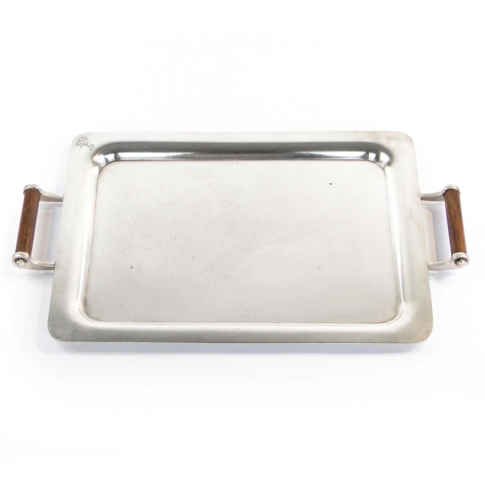 Taca Art déco, mosiądz srebrzony, uchwyty heban, Norblin, Polska, lata 20. - 10446