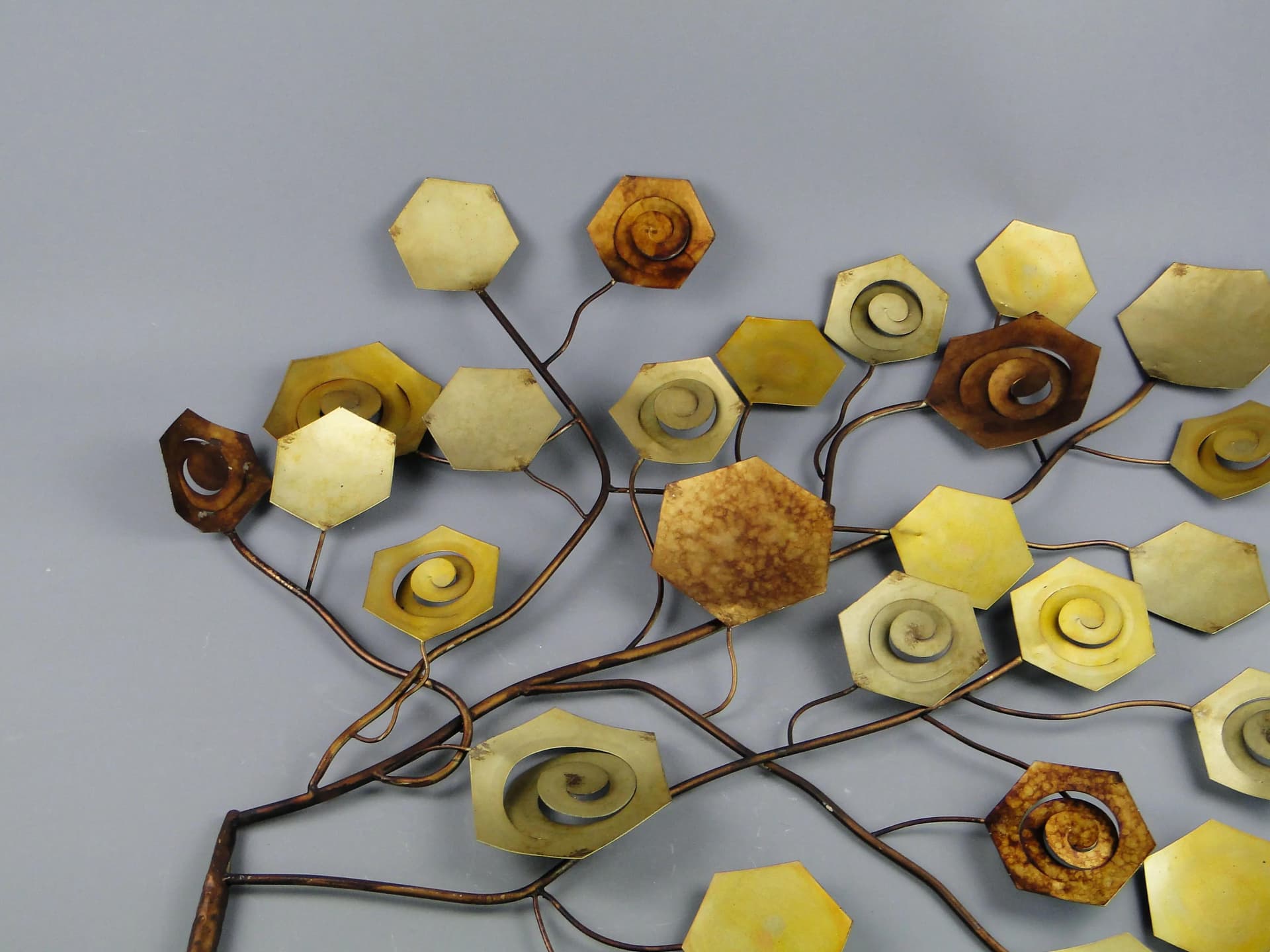 Rzeźba ścienna, drzewo, metal miedziany mosiądz, proj. C. Jere, USA, lata 70. - 163243