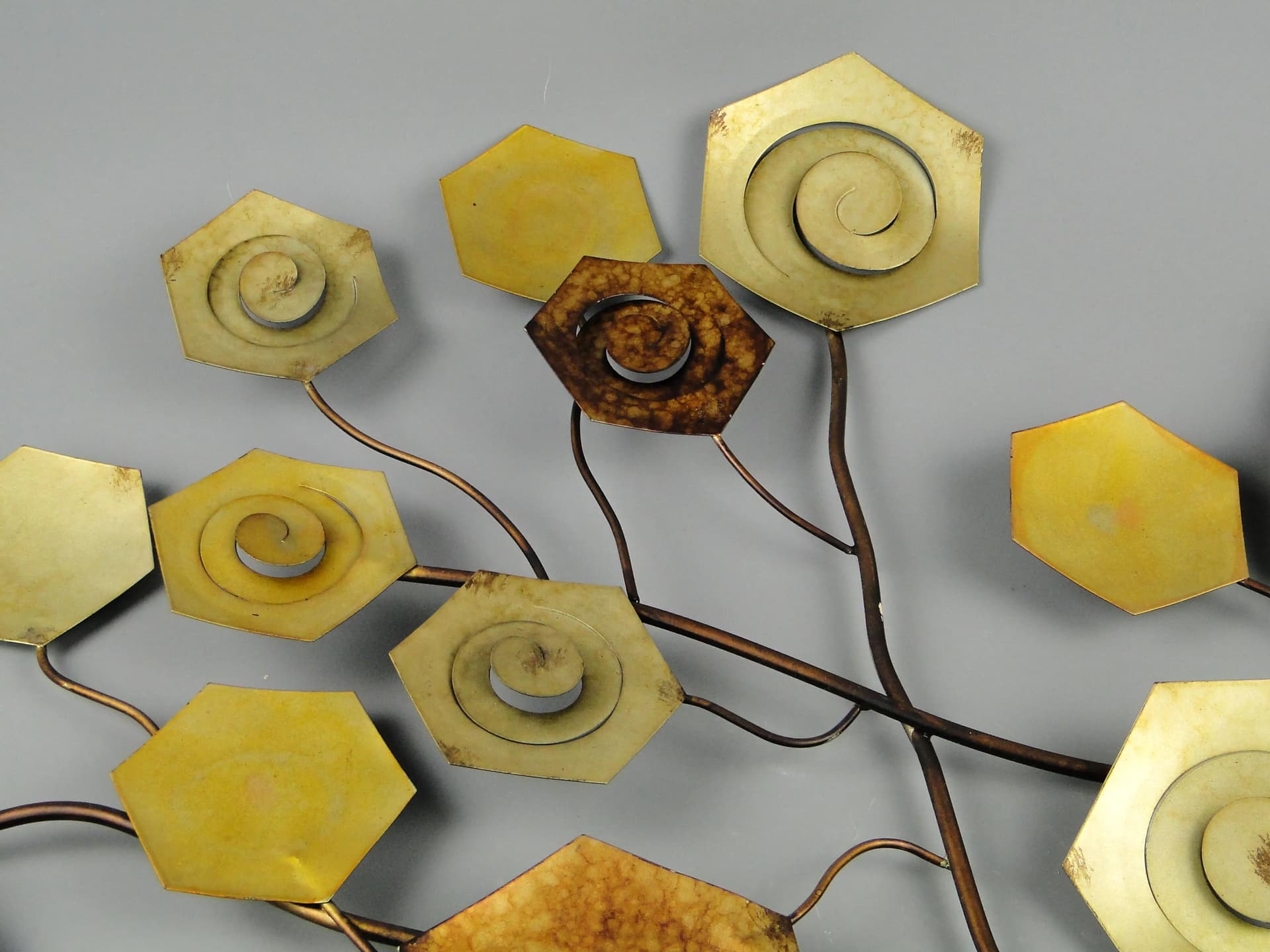 Rzeźba ścienna, drzewo, metal miedziany mosiądz, proj. C. Jere, USA, lata 70. - 163249