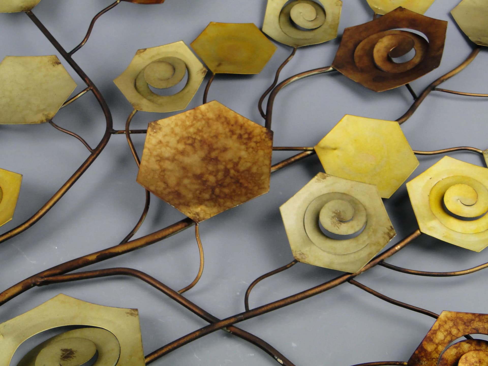 Rzeźba ścienna, drzewo, metal miedziany mosiądz, proj. C. Jere, USA, lata 70. - 163244