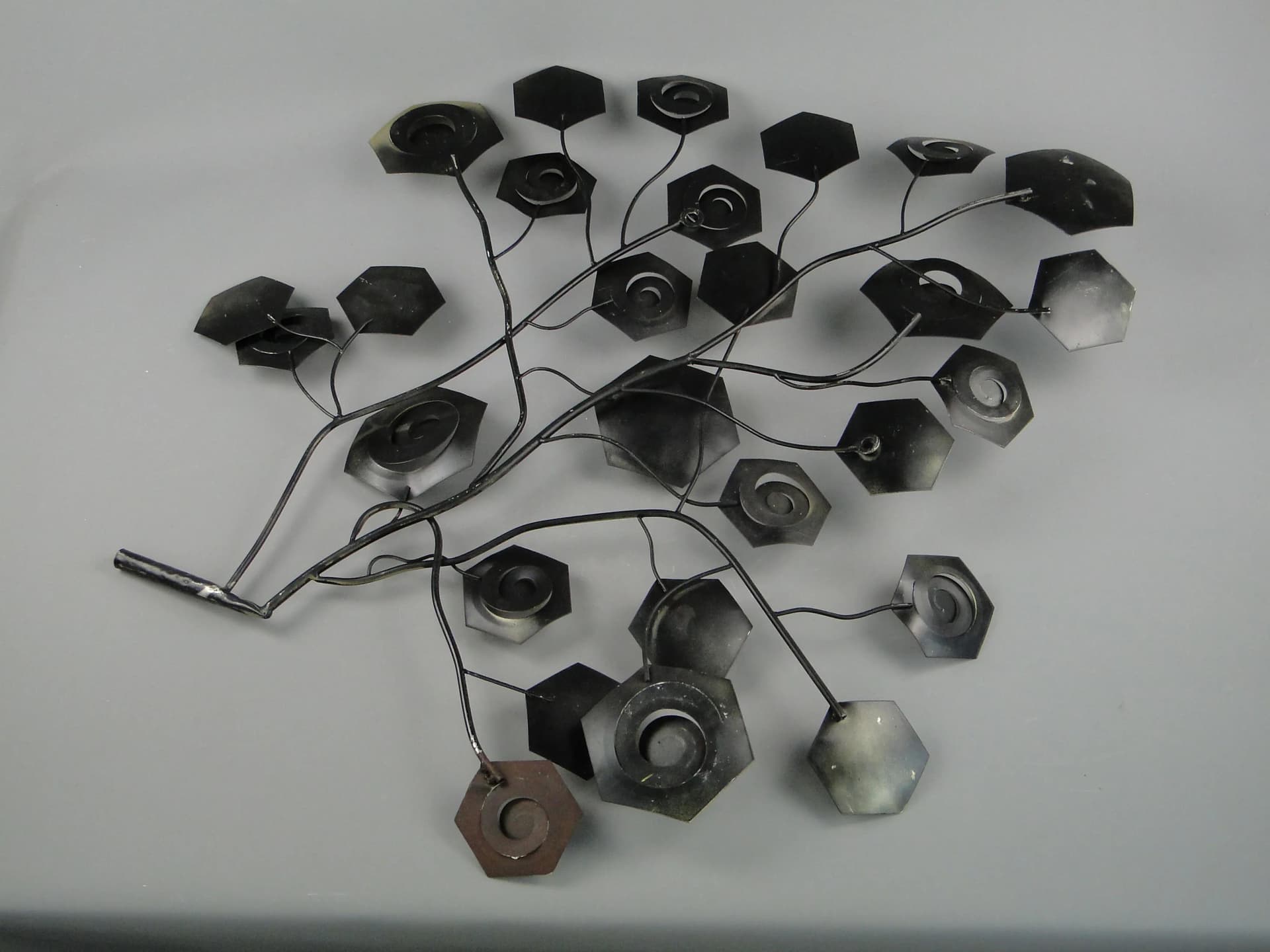 Rzeźba ścienna, drzewo, metal miedziany mosiądz, proj. C. Jere, USA, lata 70. - 163248