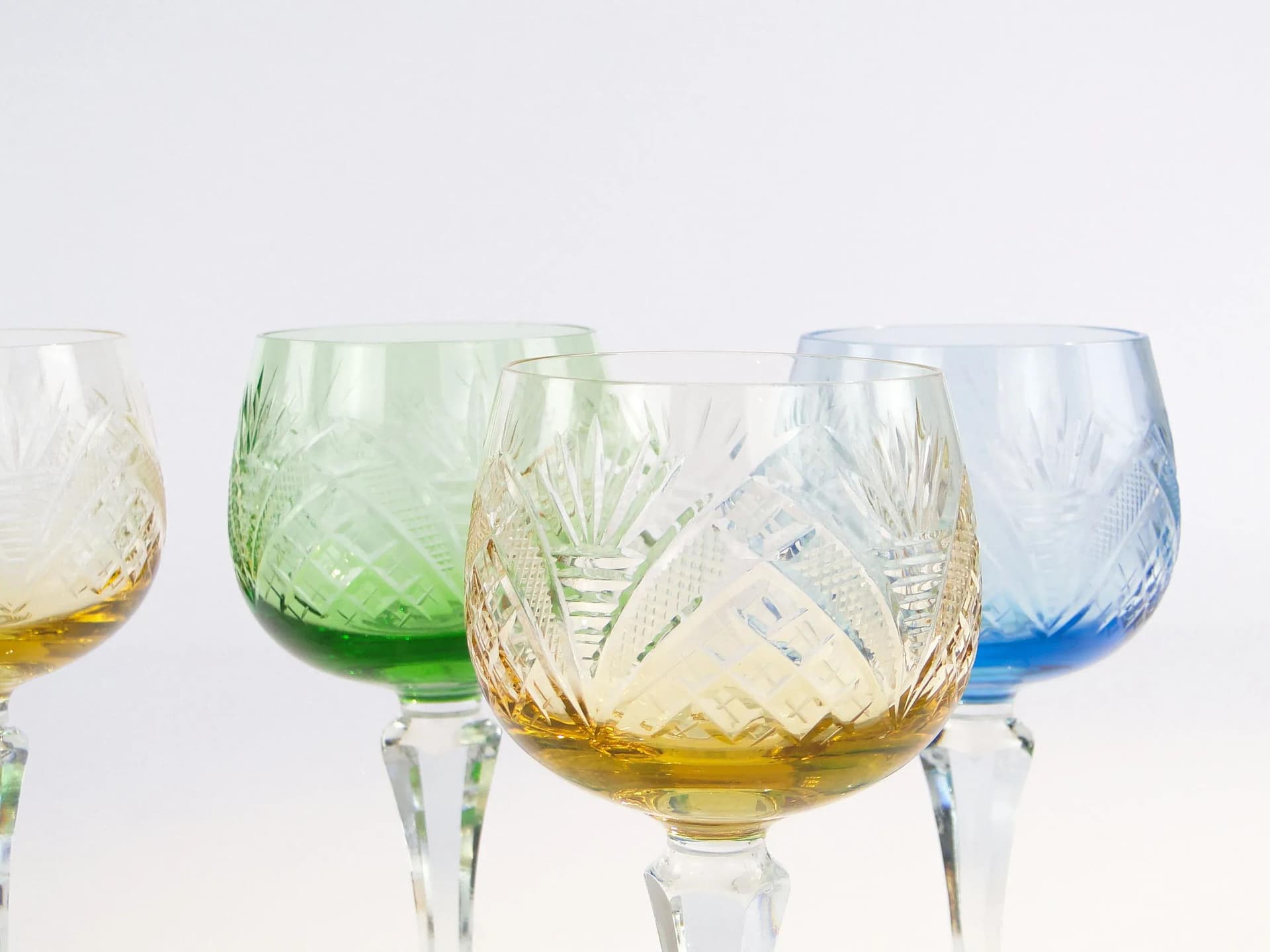 Set of Art Deco Wine Glasses, multicolor, crystal, Poland, 1920s - 10440