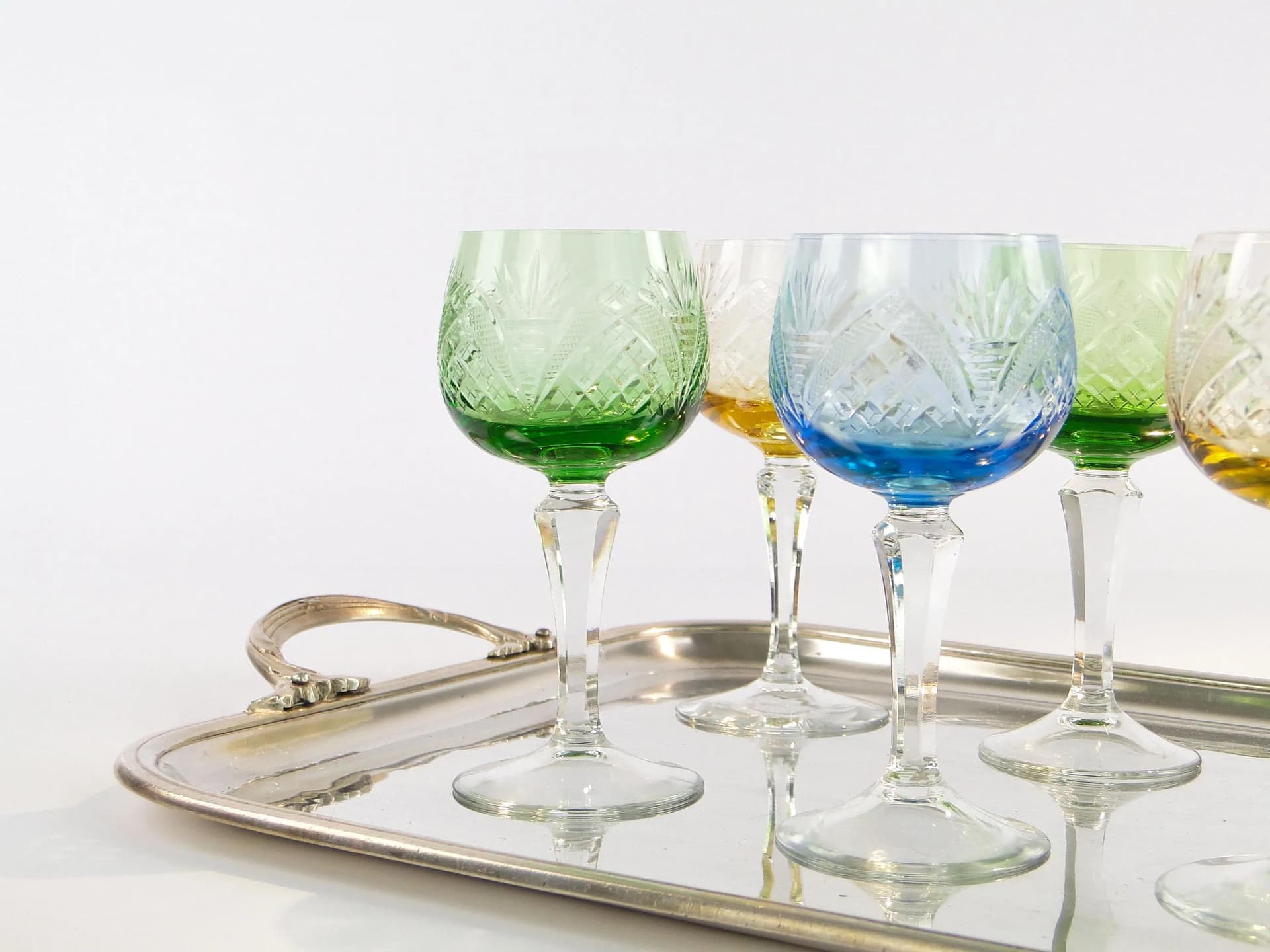 Set of Art Deco Wine Glasses, multicolor, crystal, Poland, 1920s - 10444