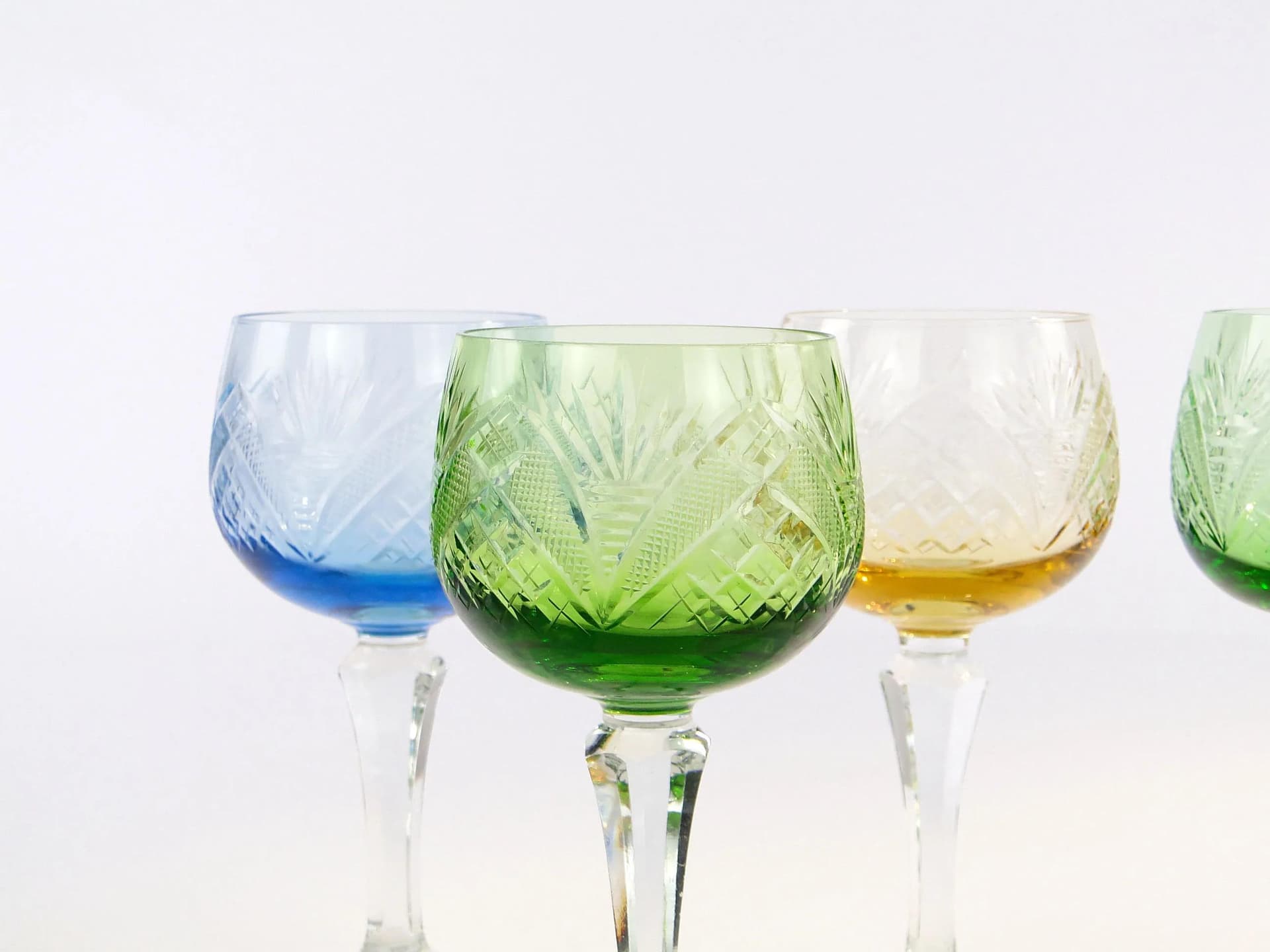 Set of Art Deco Wine Glasses, multicolor, crystal, Poland, 1920s - 10437