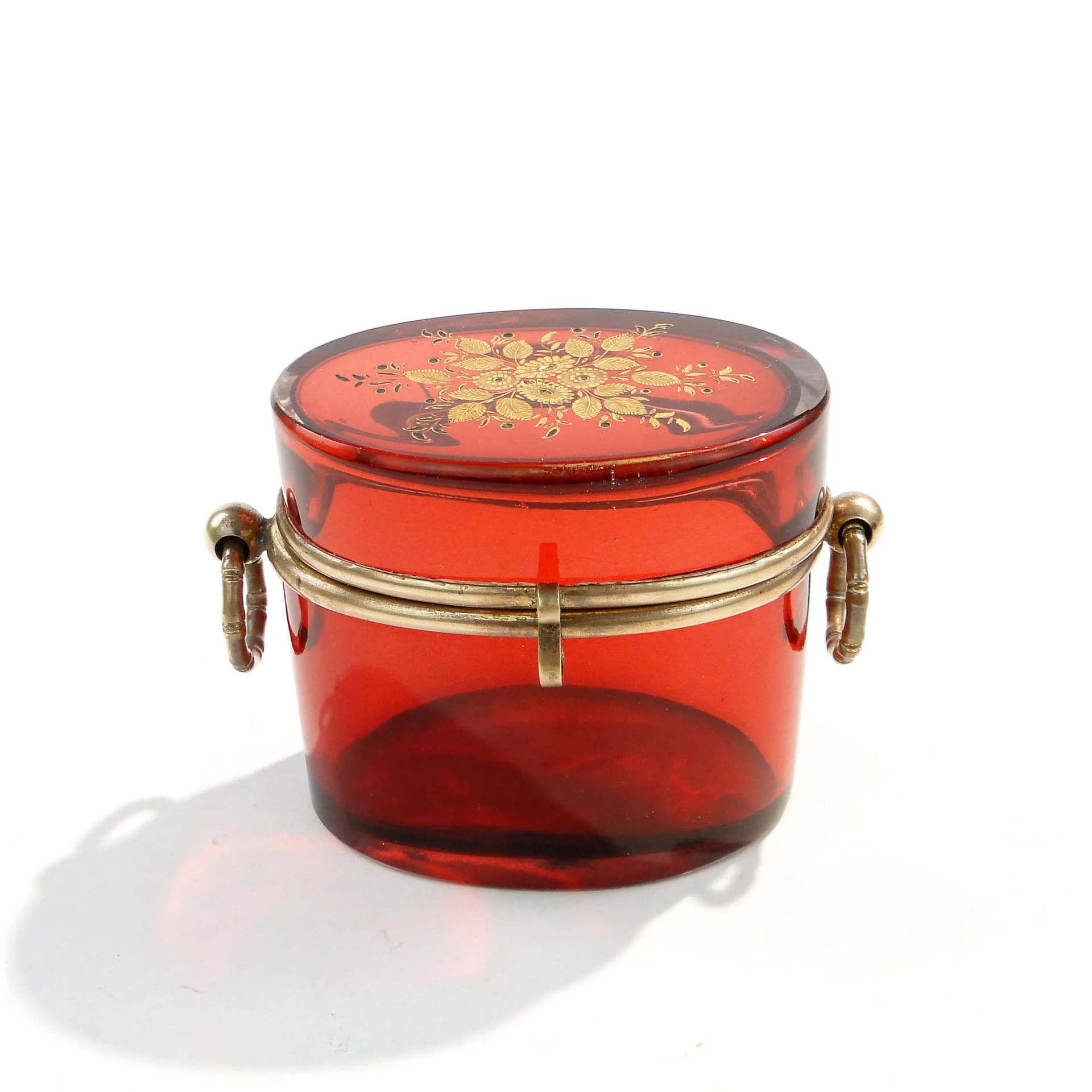 Elliptical Box Biedermeier, red, crystal glass, Czech Republic, 19th c. - 163166