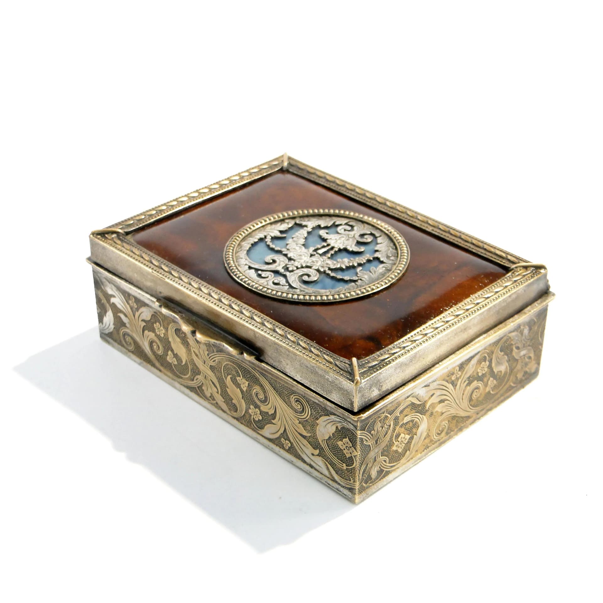 Pudełko na biżuterię neoklasycystyczne, brąz złoty, drewno mahoń, szylkret, Francja, XIX w. - 163160