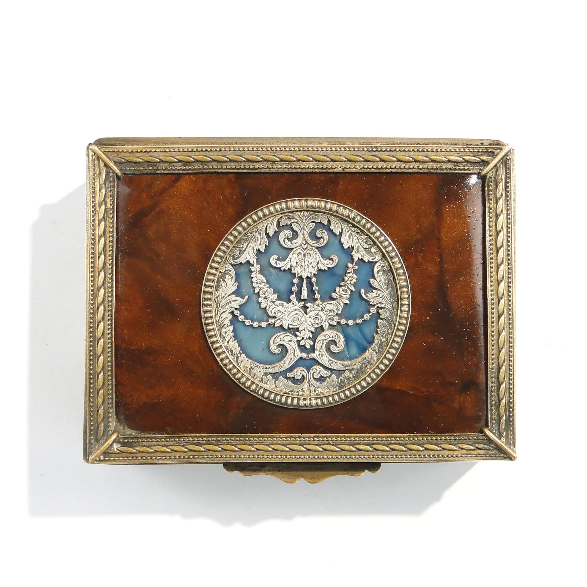 Pudełko na biżuterię neoklasycystyczne, brąz złoty, drewno mahoń, szylkret, Francja, XIX w. - 163156