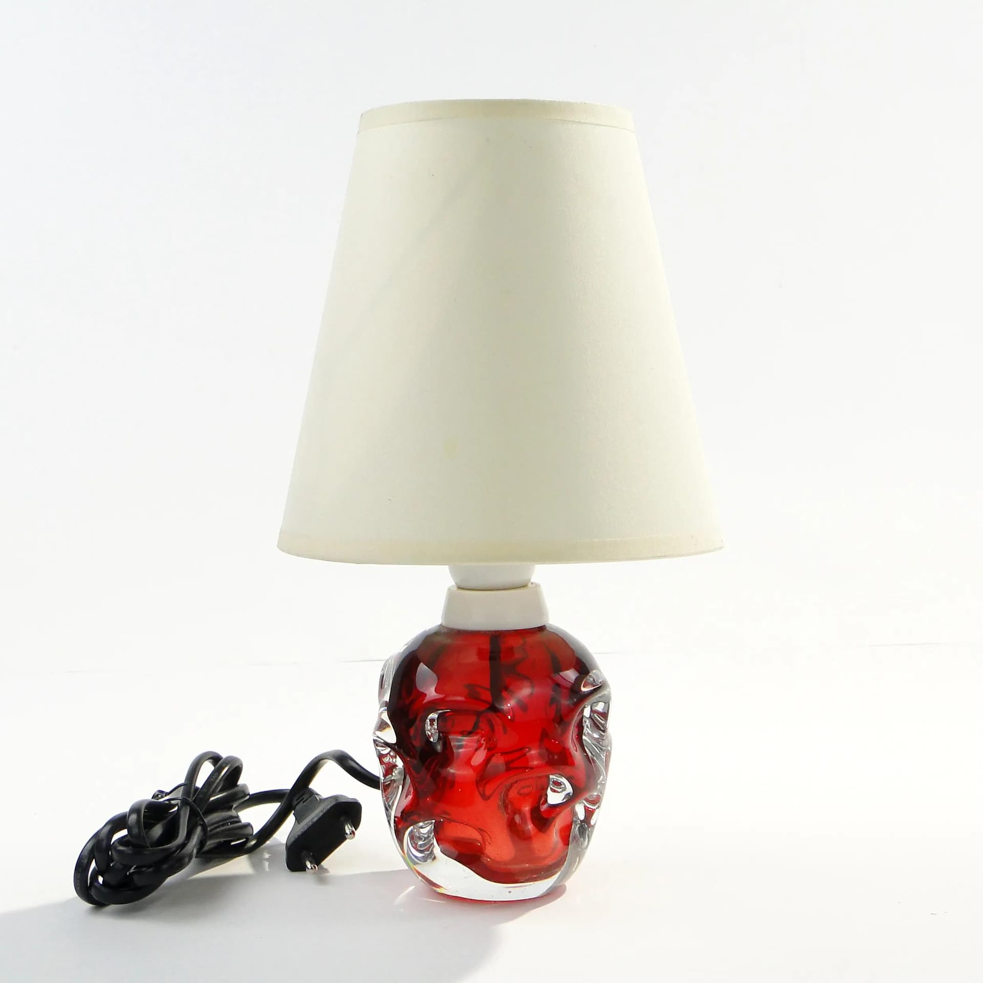 Table lamp, red glass, Val St Lambert, Belgium, 1960s. - 163148