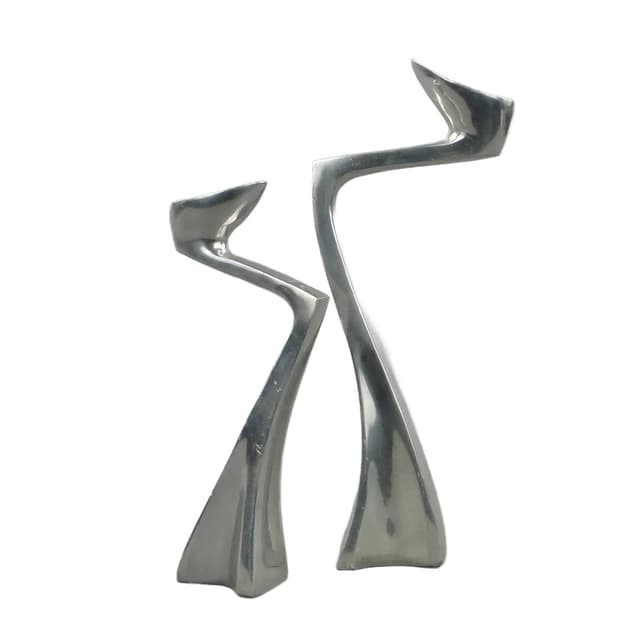 Pair of candlesticks Arclumis, polished aluminum silver, by M. Hilton, United Kingdom, 1980s. - DIMENSION