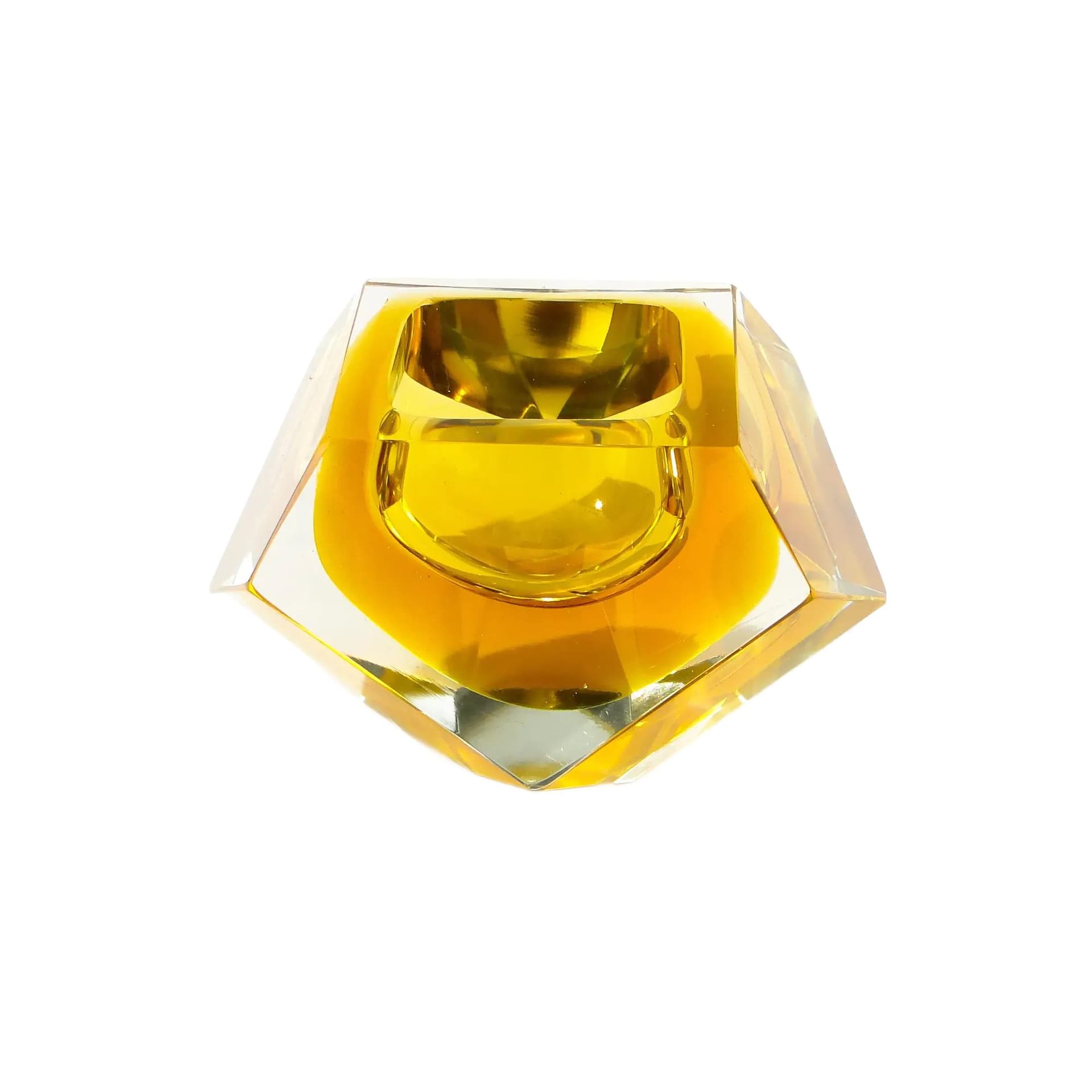 Decorative Bowl Mandruzatto, orange transparent yellow, crystal glass, Italy, 1950s.