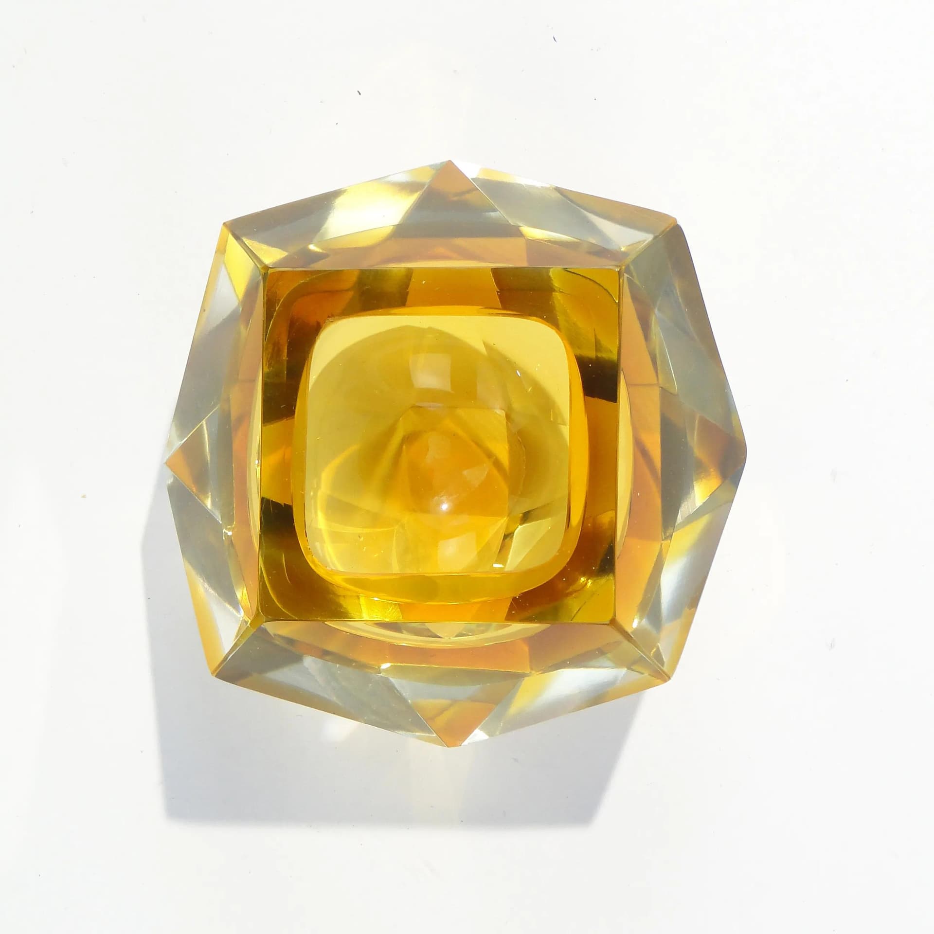 Decorative Bowl Mandruzatto, orange transparent yellow, crystal glass, Italy, 1950s. - 163106