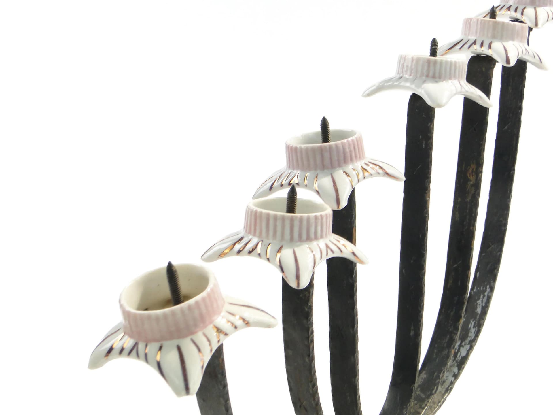 Świecznik Pop Art, biały, porcelana glazurowana stal czarna, Polska, lata 60. - 163096