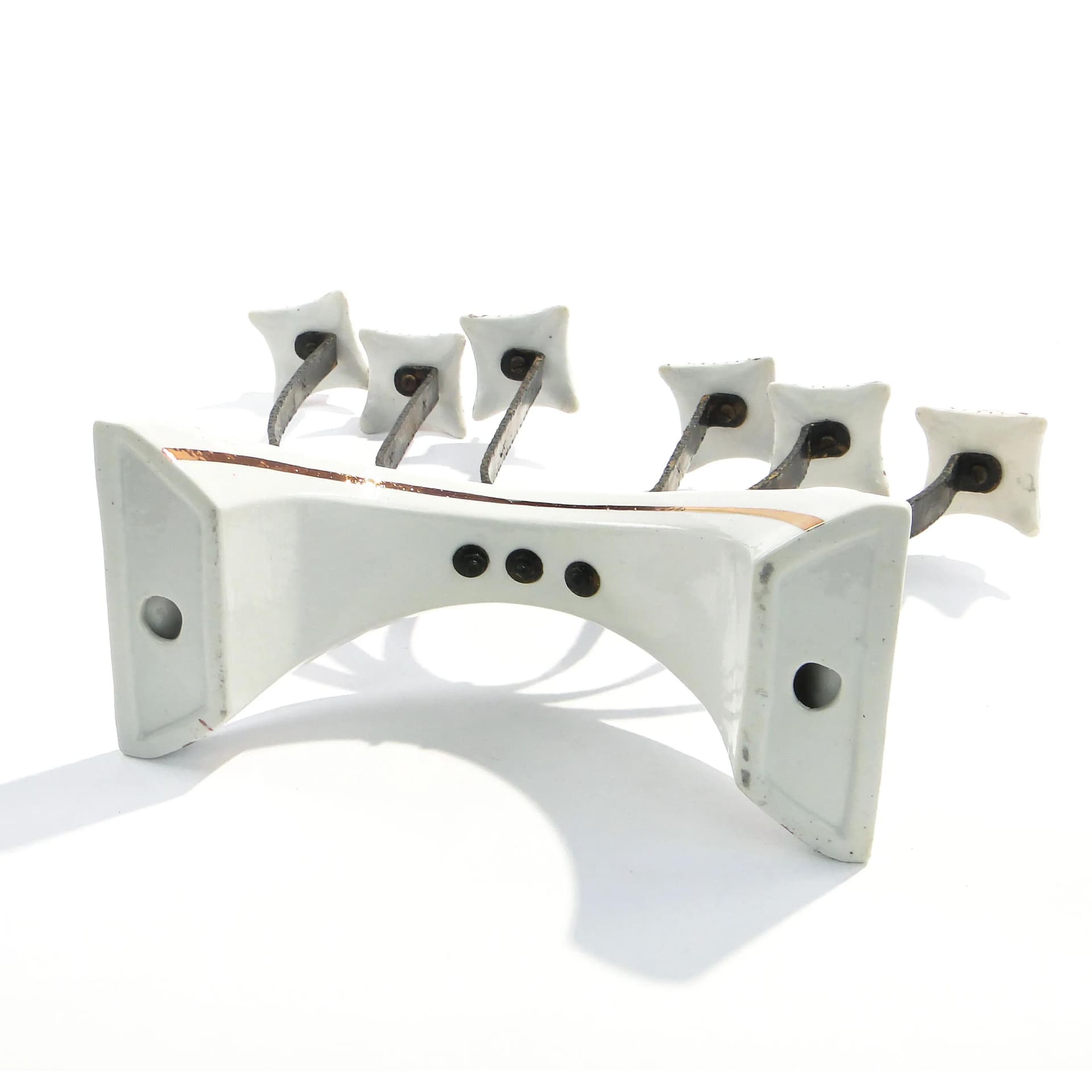 Świecznik Pop Art, biały, porcelana glazurowana stal czarna, Polska, lata 60. - 163100