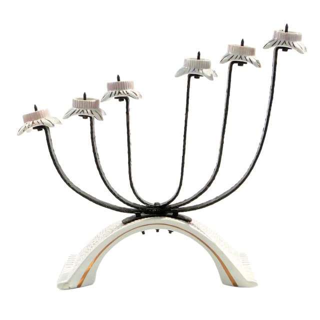 Świecznik Pop Art, biały, porcelana glazurowana stal czarna, Polska, lata 60. - WYMIARY