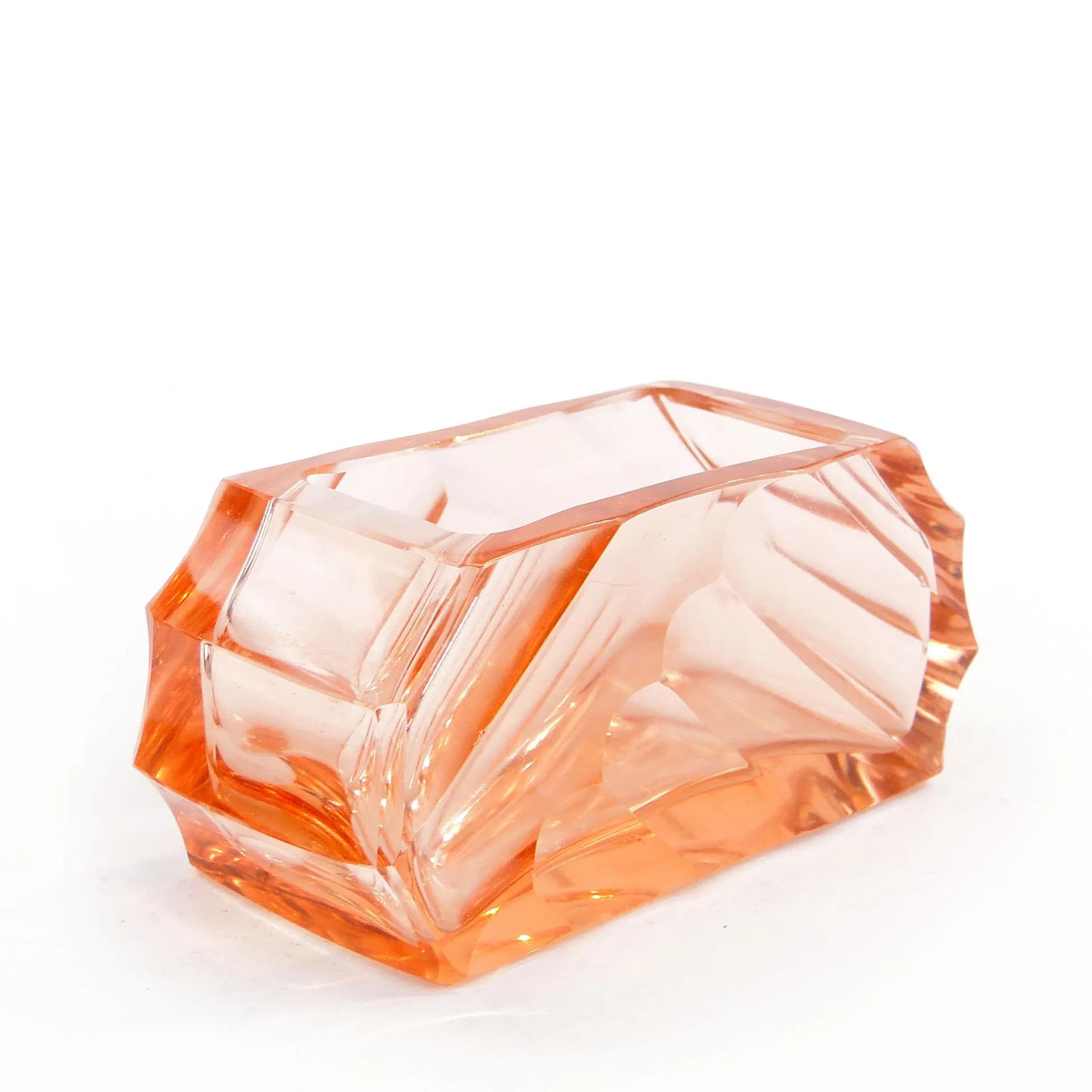 Business Card Holder Art Deco, pink crystal, Moser, Czech Republic, 1930s. - 10593