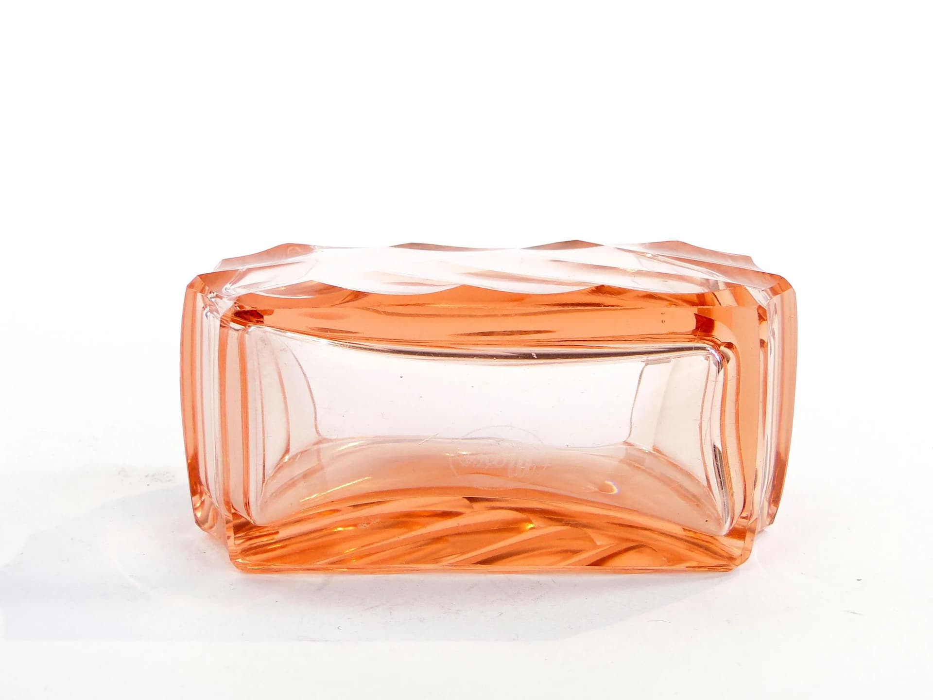Business Card Holder Art Deco, pink crystal, Moser, Czech Republic, 1930s. - 10595