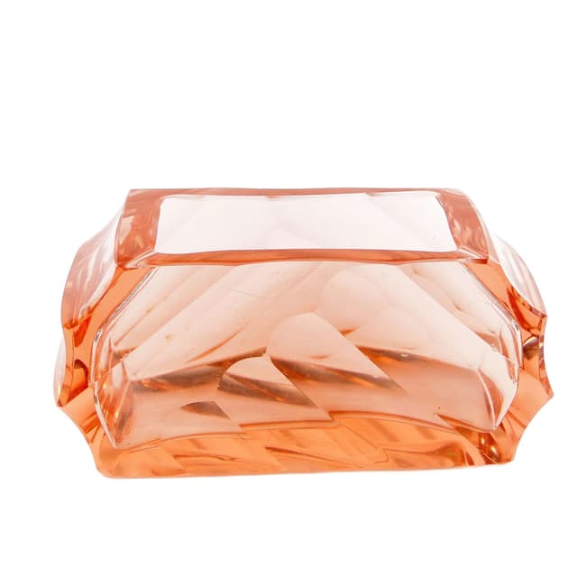 Business Card Holder Art Deco, pink crystal, Moser, Czech Republic, 1930s. - DIMENSION